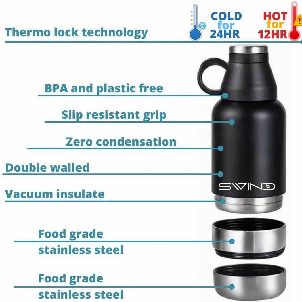 Bottiglia d'acqua 3 in 1 con 2 ciotole staccabili per cani, isolate sottovuoto portatili, viaggi, campeggio