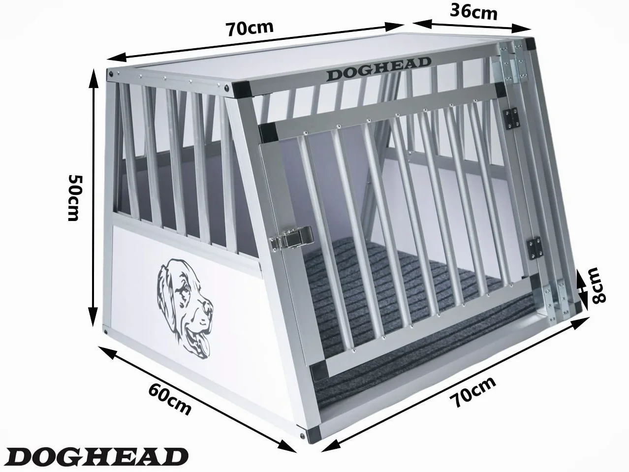 Doghead Trasportino per cani in alluminio, 70 x 60 x 50 cm, comfort