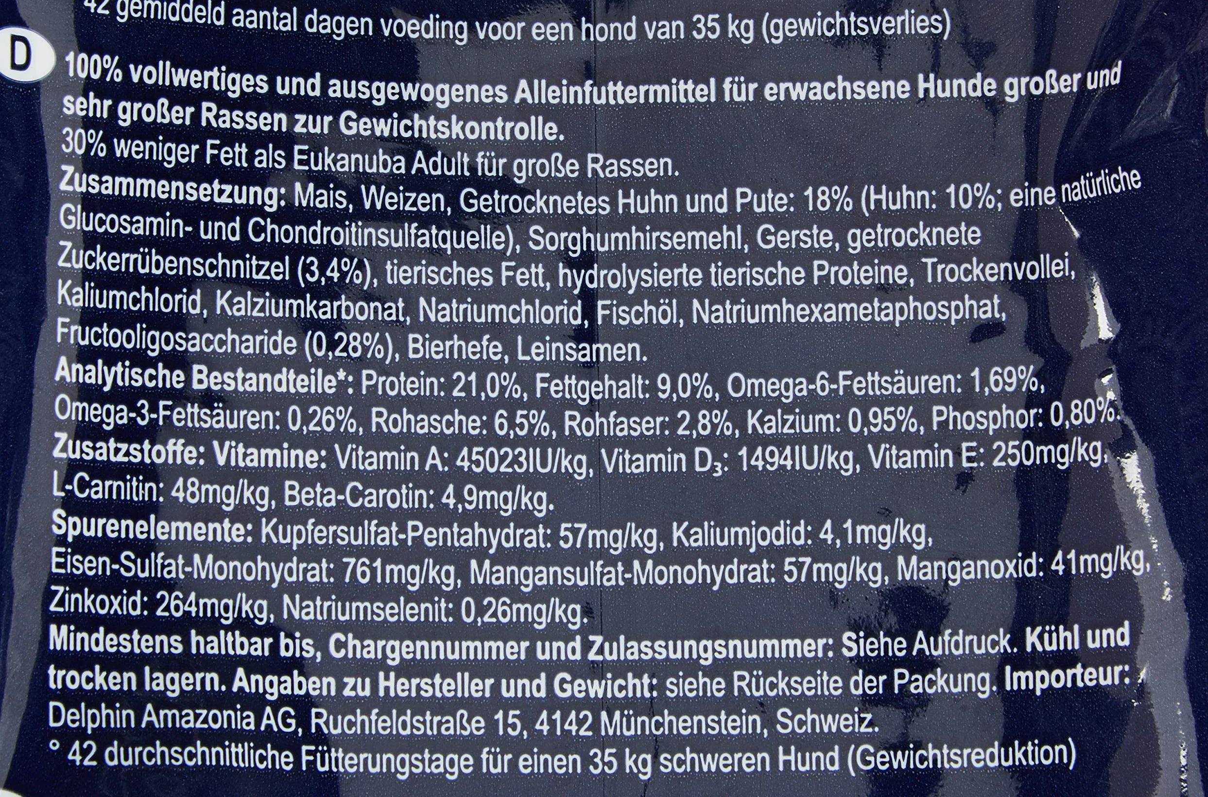 Eukanuba Weight Control - Alimento Completo per il Controllo del Peso di Cani Adulti di Taglia Grande (1-7 Anni), Crocchette al Pollo - 12 Kg