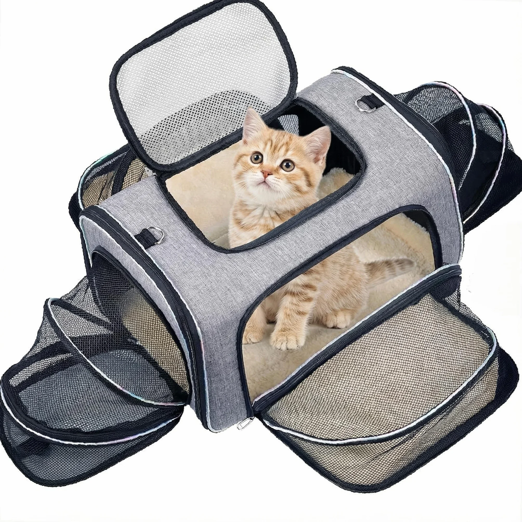 Borsa da Trasporto per Gatti - Trasportino Rigido Omologato IATA per Gatti a 4 Lati - Borsa da Viaggio per Gatti Espandibile per Viaggi in Aereo