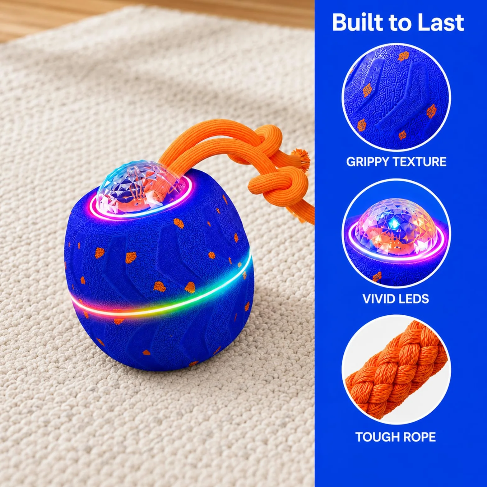 Pallina Interattiva per Cani, Palla Interattiva 3 Modalità, E-TPU, Ricarica USB-C, Sicura Anti-ingestione, Per Cani Piccoli e Grandi (Blu)