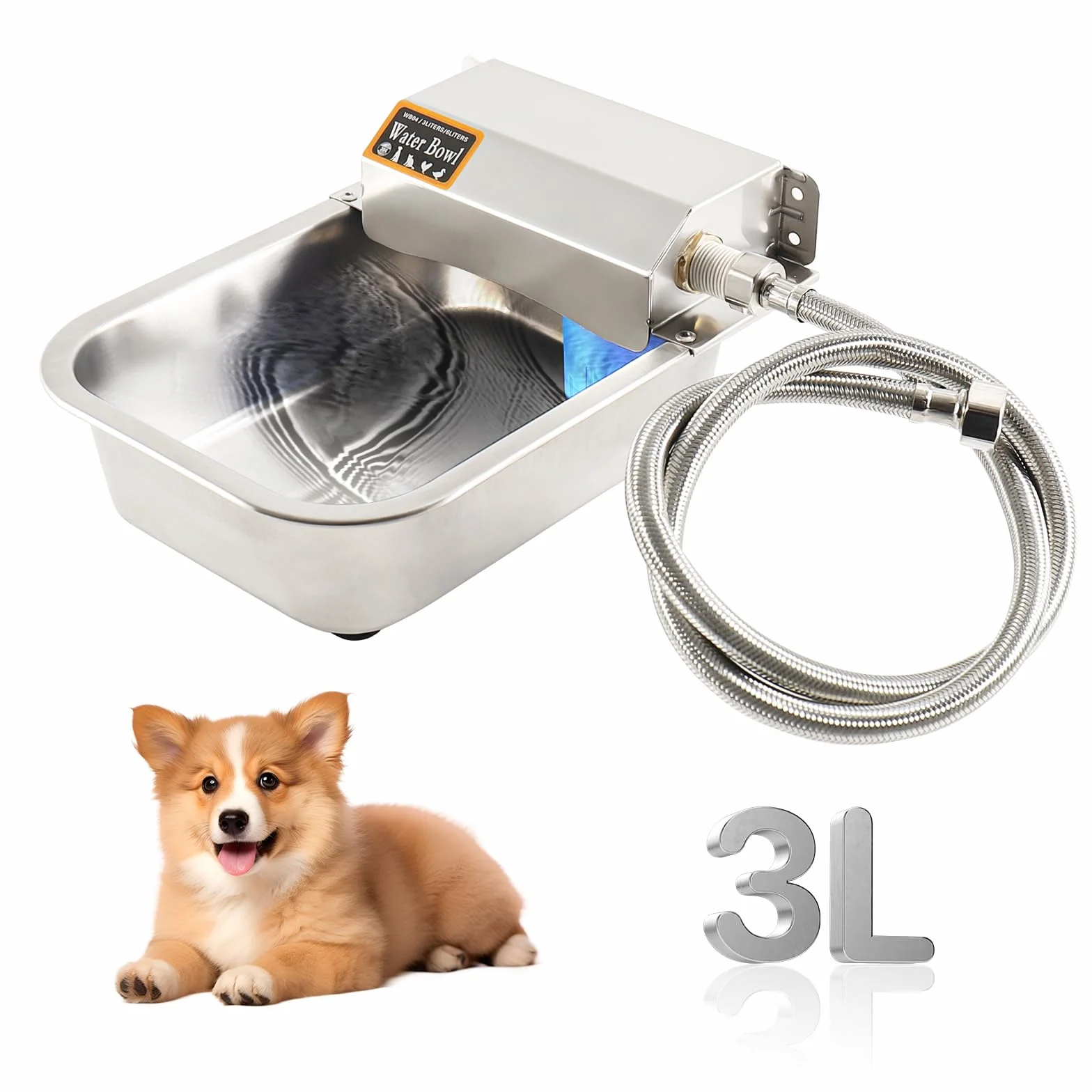 Abbeveratoio Automatico in Acciaio Inox, con tubo dell'acqua da 1 m, per Cani Taglia Polli Bovini Pecore Pollo, 3L