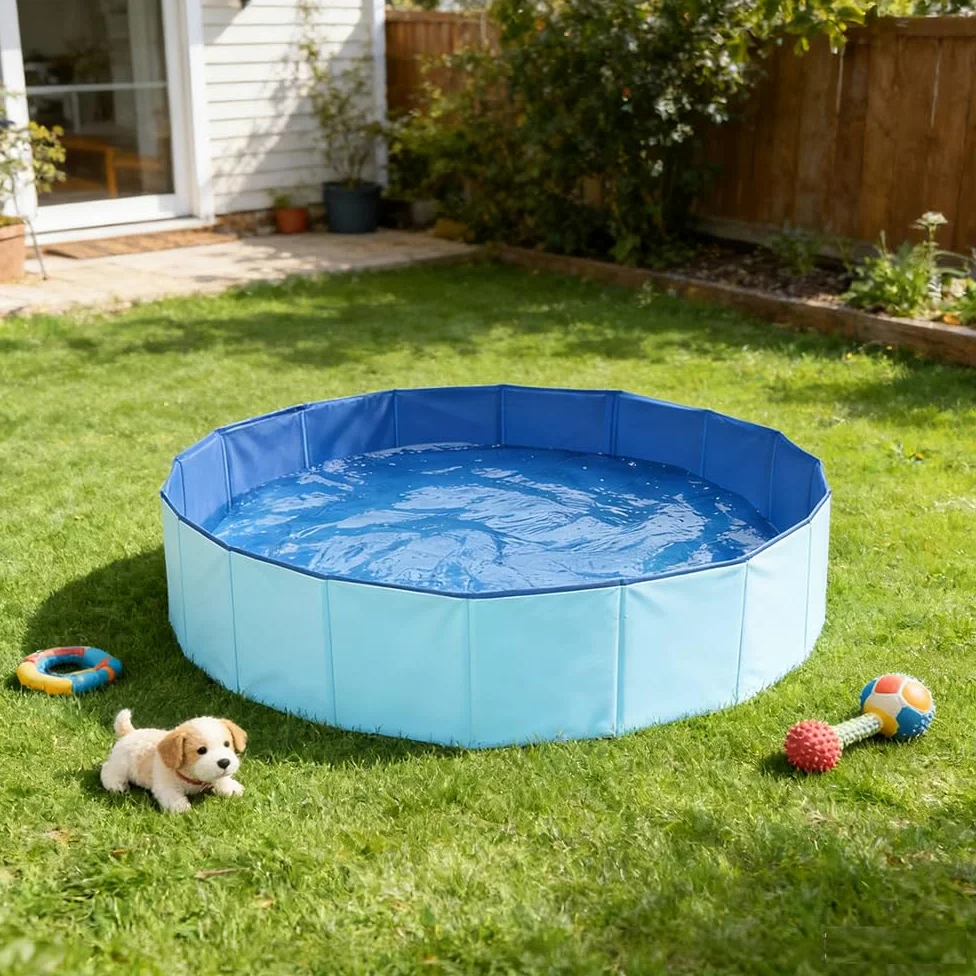 Piscina per Cani Pieghevole, Portatile PVC Vasca per Cani Piscina per Grandi e Piccoli Cani, Rivestimento Antiscivolo, con Foro di Scarico, 3 Dimensioni Disponibili per Piccoli, 100 x 30cm