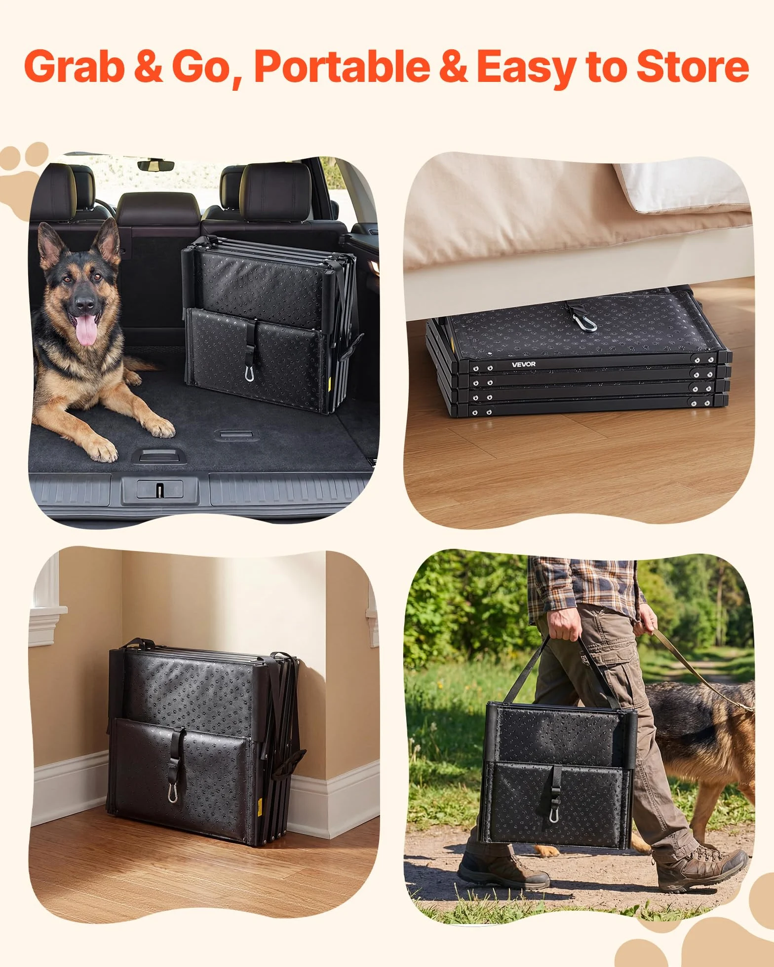 VEVOR Scaletta Pieghevole per Auto per Cani Animali Domestici, Scala Pieghevole a 4 Gradini per SUV Camion Letti Divani per Animali Domestici Carico max 113,4 kg Superficie Antiscivolo Extra Large