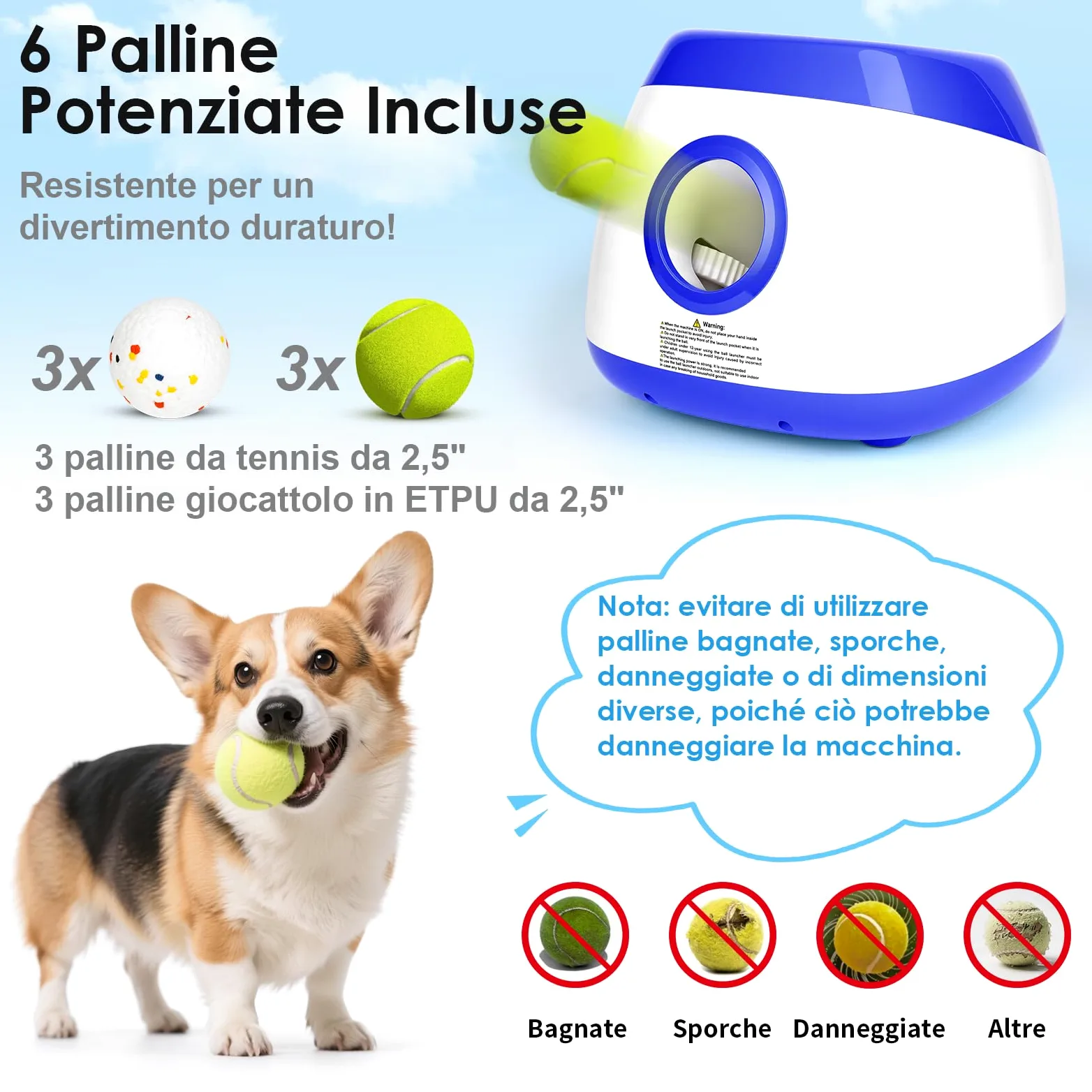 Lancia Palline per Cani Automatica Interattiva Spara Palline per Cani di Taglia Grande e Media, Palline da Tennis Incluse