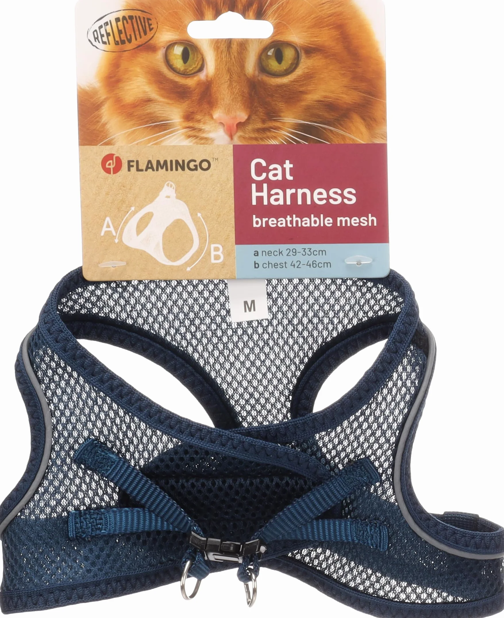 pettorina gatto - Step&Go Berta blu scuro M - 29-33 cm / 42-46 cm - nylon con mesh traspirante e bande riflettenti