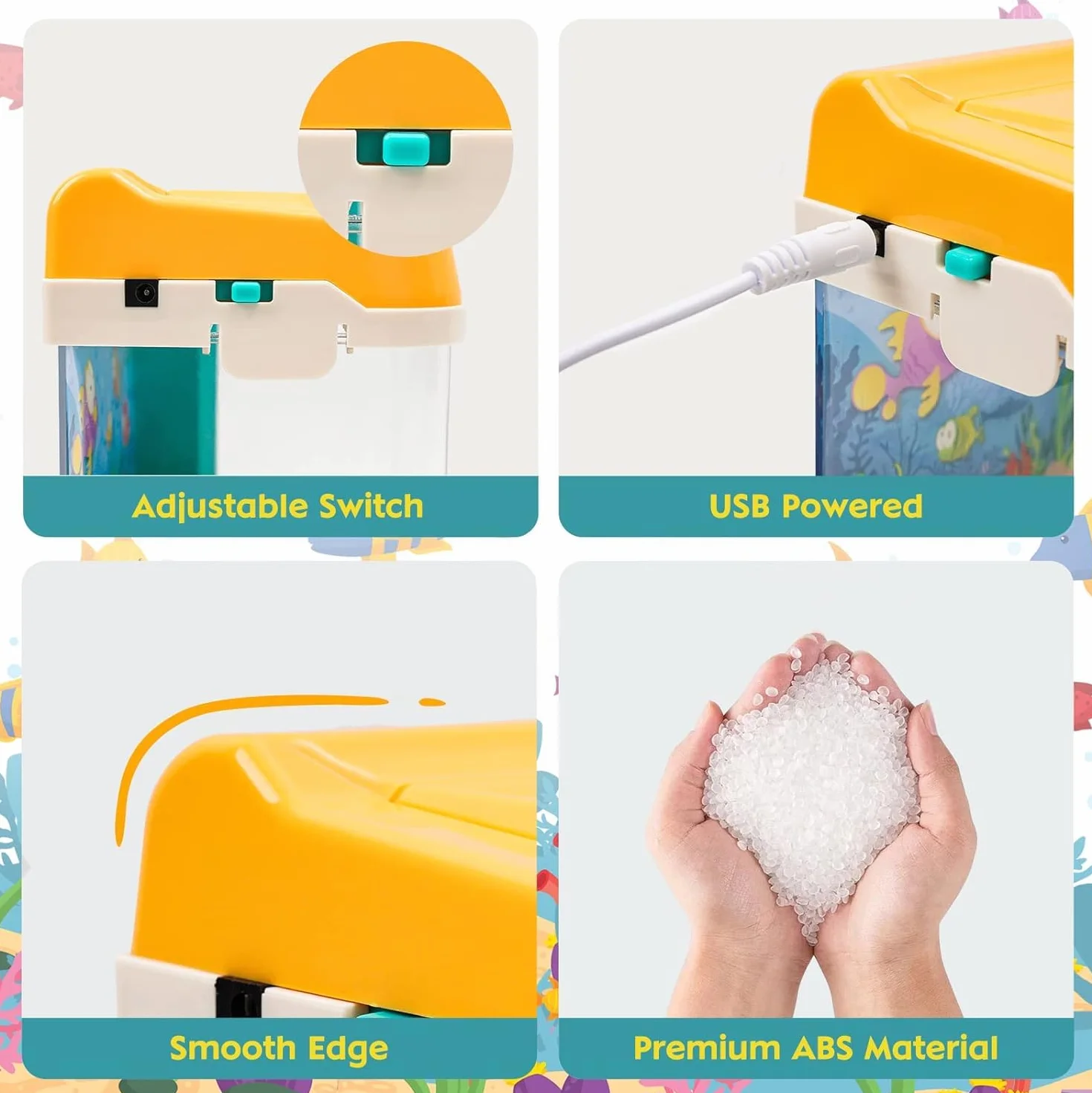 Acquario Bambini Acquario Finto con Pesci*4 in Movimento,Acquario Giocattolo per Bambini con Luce e Musica USB,Canna da Pesca,Rete da Pesca,Animali Giocattolo,Regalo per Bambini Ragazzi Ragazze