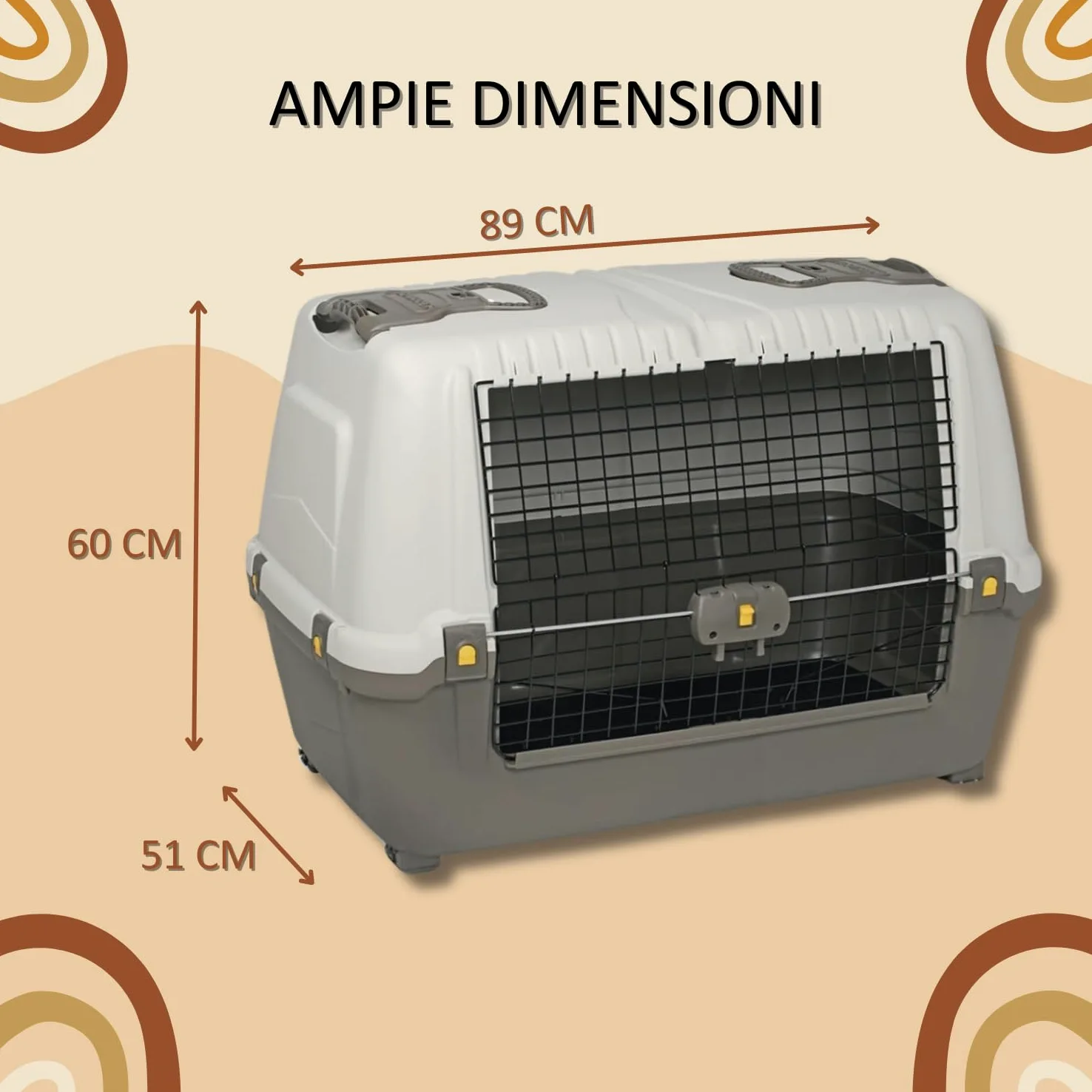 Pet’s Market Trasportino Skudo 90 Car Cane con Kit Viaggio Viti Ciotola Adesivo con 2 Rotoli Sacchetti Igienici 2 Ciotole Casuali Omaggio Auto Plastica Porta Ferro Grigio Scuro (90+KIT (89x51x60H) cm)
