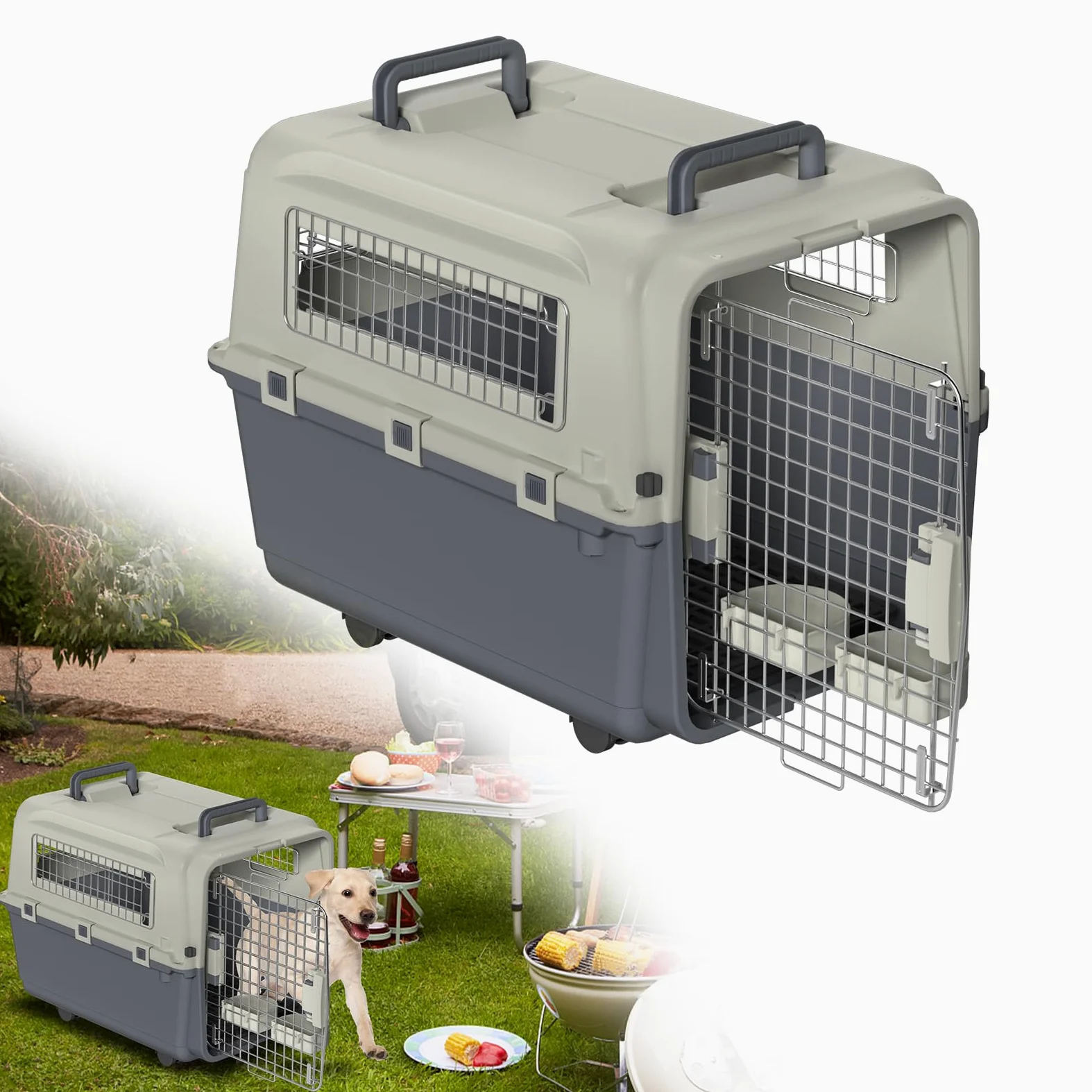 Trasportino per cani e gatti, 67 x 51 x 58,5 cm, trasportino per animali domestici, con porta in metallo e ruote, adatto per aereo, auto, viaggio, fino a 12,5 kg