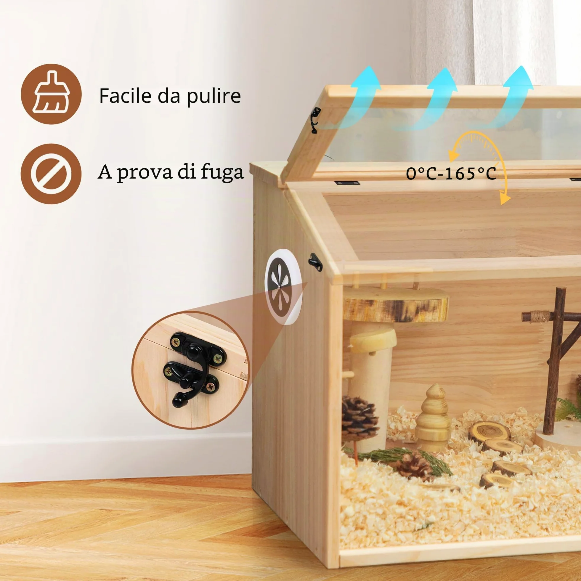 Gabbia per piccoli animali con coperchio pieghevole, recinto per interni in legno, con finestra in acrilico per la vista, adatta per porcellini d'India, criceti, tartarughe, 80 x 40,5 x 40 cm