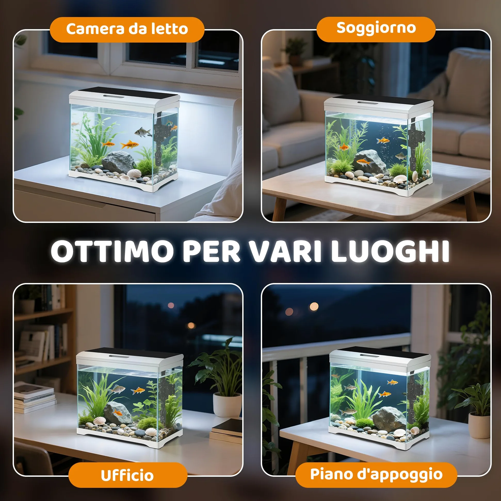 PawHut Acquario in Vetro 17L per Pesci Rossi con Illuminazione LED, Acquario Completo con Pompa d'Acqua e Sistema di Filtraggio, Vaschetta per Pesci Acqua Tropicali 35x21x31 cm Bianco