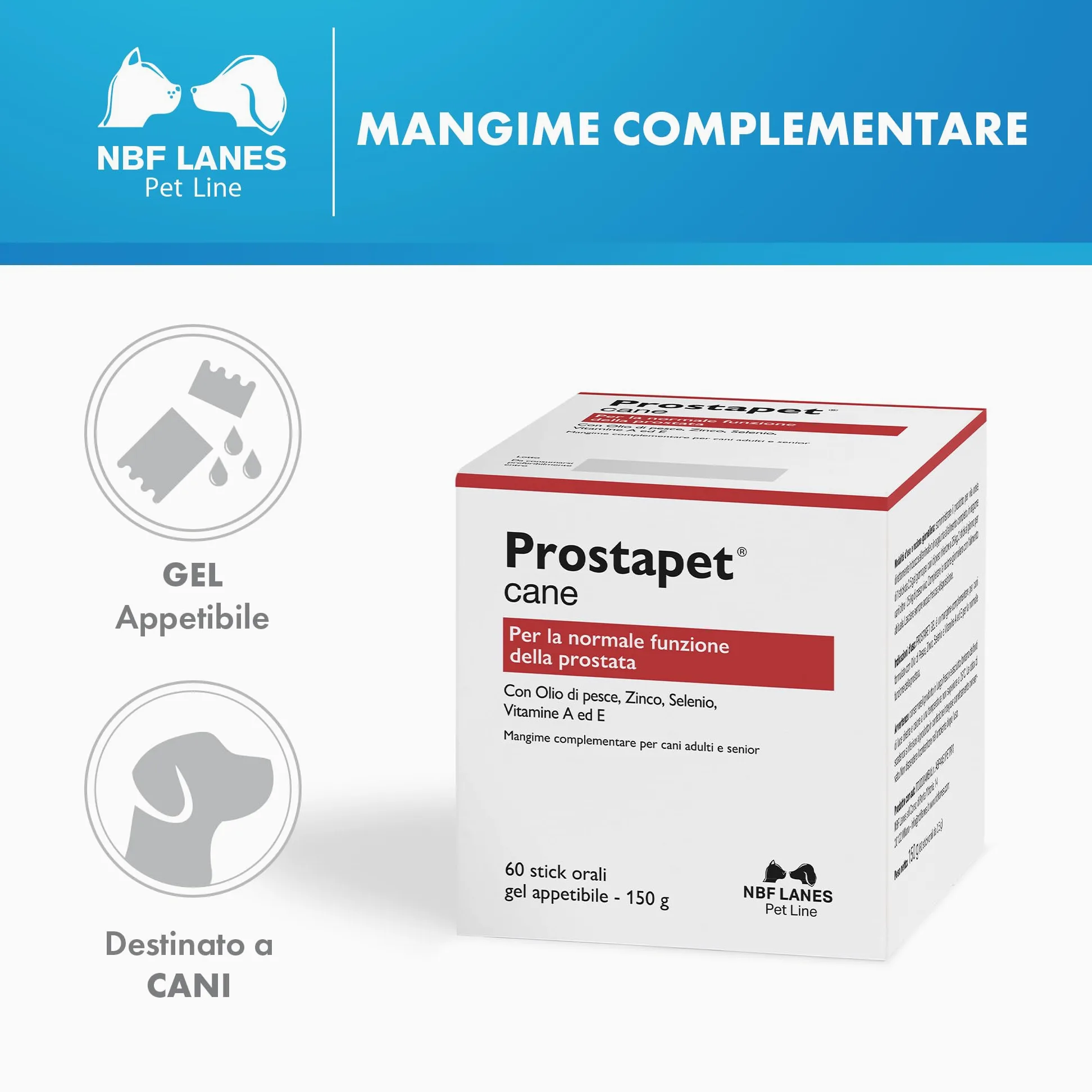 NBF Lanes | Prostapet Cane, Gel Appetibile 60 bustine da 2,5 g, per la Normale Funzionalità della Prostata.