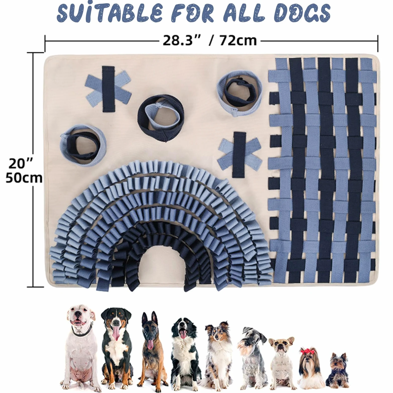 Tappetino Olfattivo per Cani, Tappeto Olfattivo Cane, Snuffle Mat per Cani Lavabile Pieghevole Tappetino Sniffing Olfattivo Cane per Addestramento Cani per Giochi Interattivi, 72X50cm