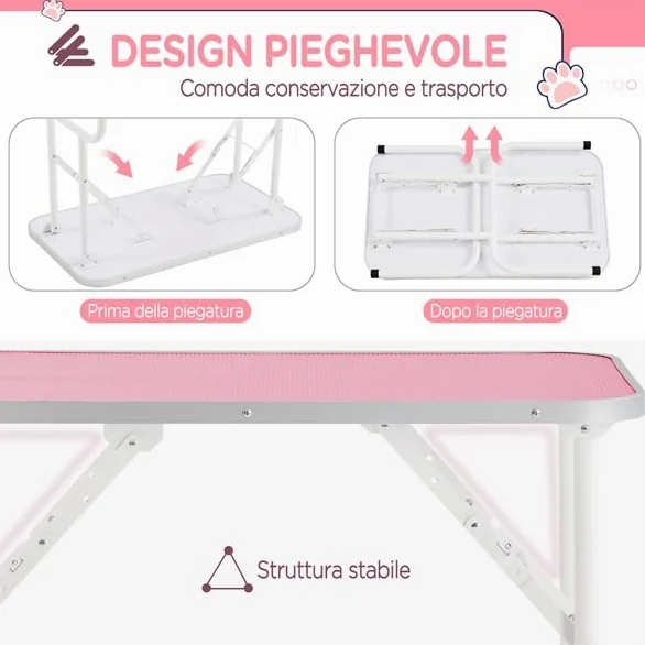 Yaheetech Tavolo da Toelettatura Cani Tosatura per Cani Gatti Animali Pieghevole con Laccio Portata 100 kg Rosa