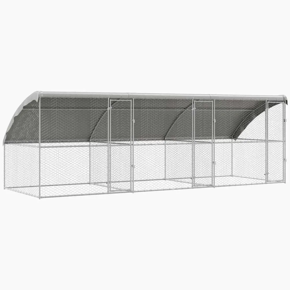 Set di 3 gabbie per cani, colore argento, 600 x 200 x 200 cm | Ampio recinto da giardino con tettuccio protettivo e sistema di bloccaggio per esterni.