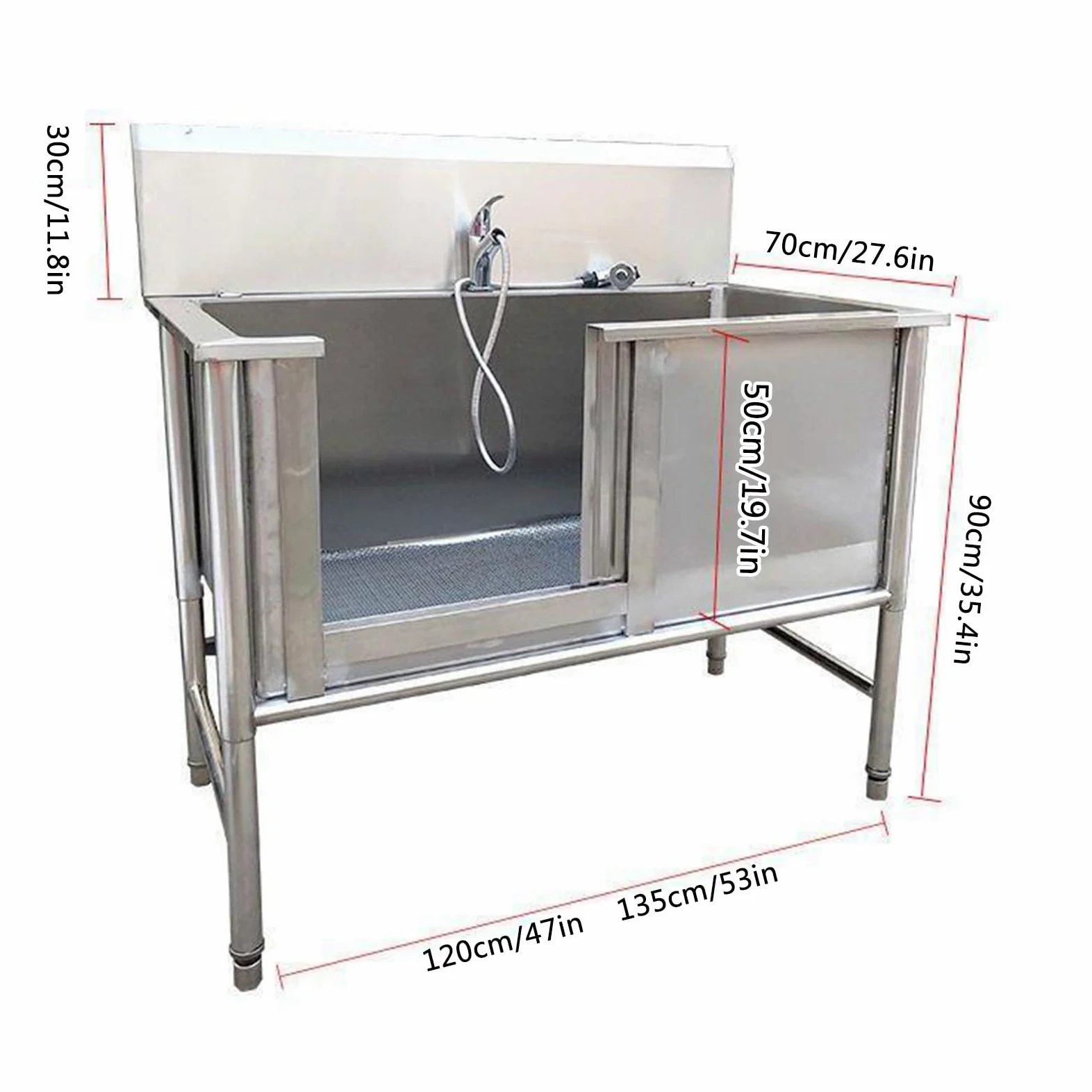 Stazione Per Vasca Da Bagno Per Cani Di Grandi Dimensioni, Stazione Di Lavaggio Per Cani In Acciaio Inossidabile 47 ''/53 '' Vasca Per Toelettatura Per Animali Domestici(135cm/53in)