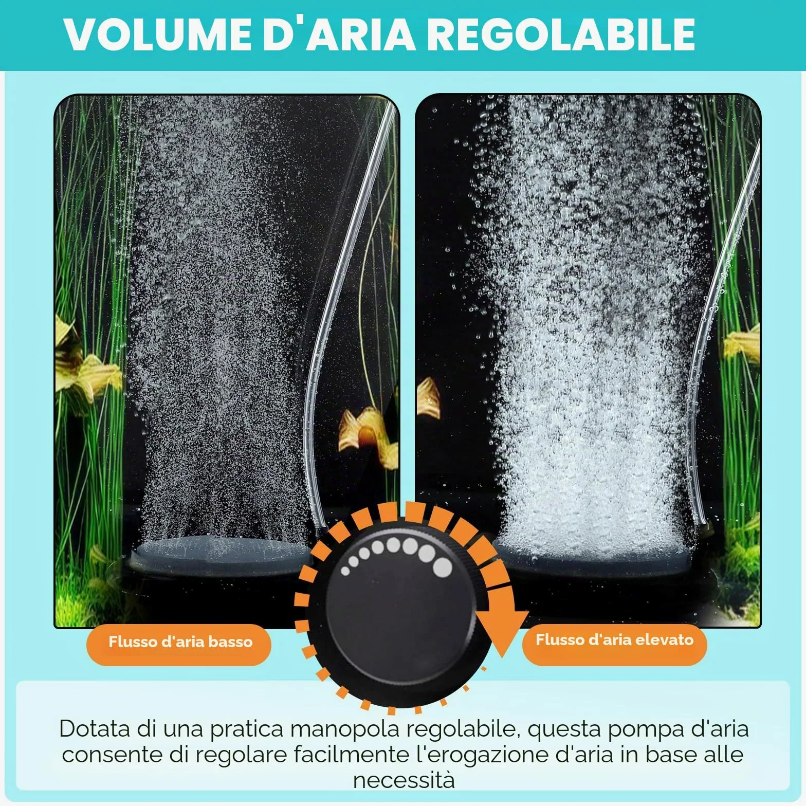 hygger Ossigenatore per Acquario,5W Pompa ad Aria per Acquario Regolabile Pompa Ciotola per Pesce con Tubo Aria, Pietra Aerea E Valvola di Non Ritorno Air Pump Fish Tank