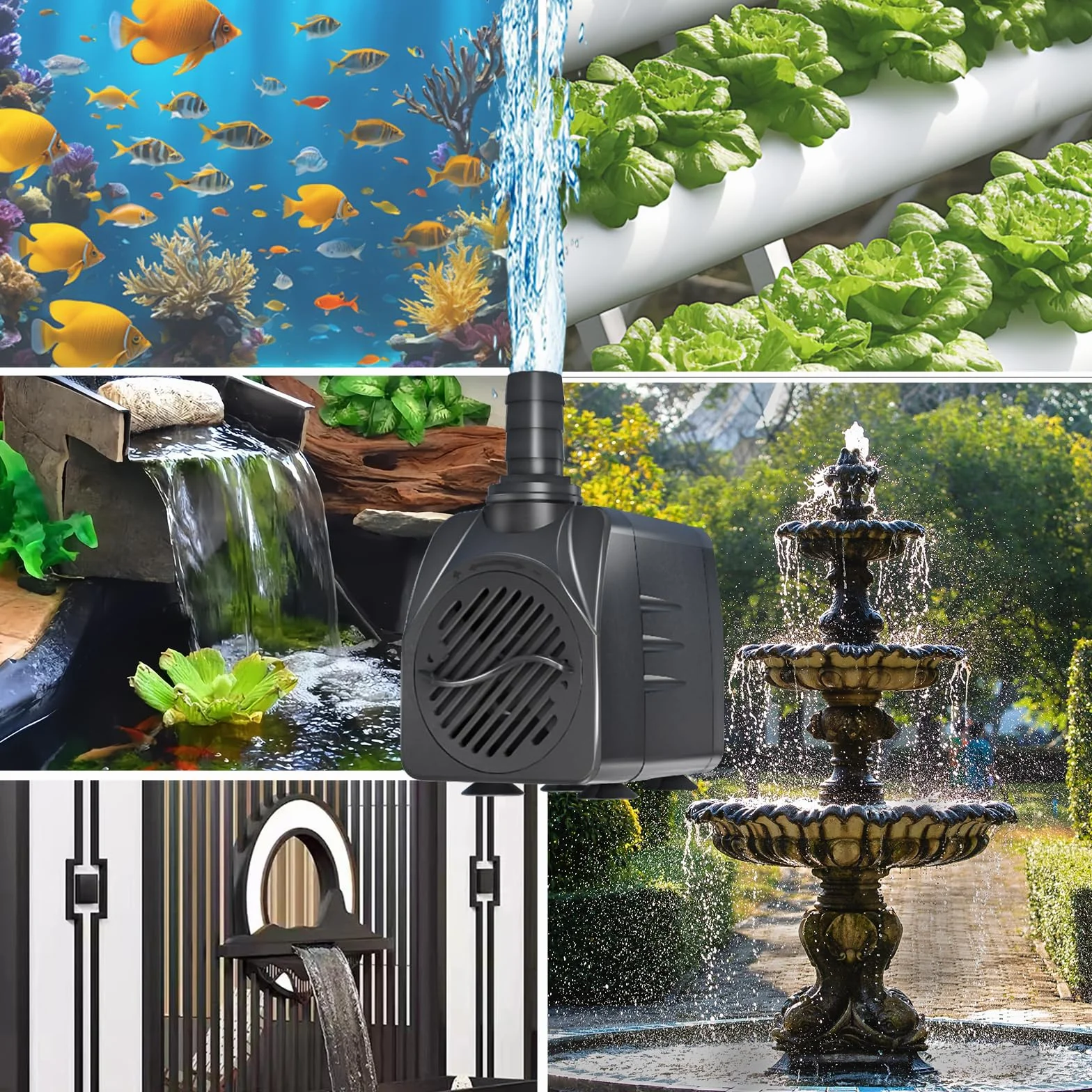 Pompa filtro per laghetto, 16 W, 800 l/h, protezione dal surriscaldamento, funzione ultra silenziosa, con cavo da 1,8 m, per fontane, sistemi idroponici. Pompa sommergibile, colore nero