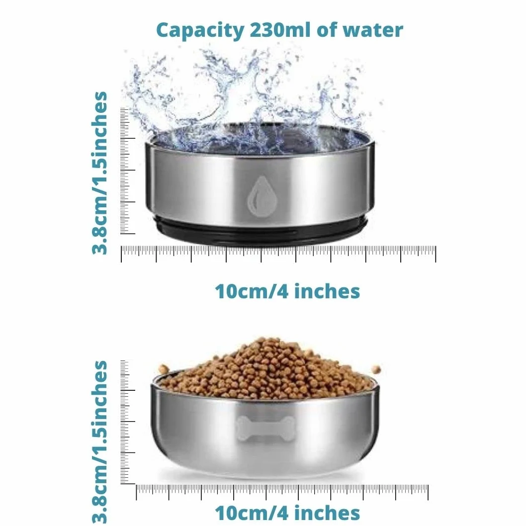 Bottiglia d'acqua 3 in 1 con 2 ciotole staccabili per cani, isolate sottovuoto portatili, viaggi, campeggio