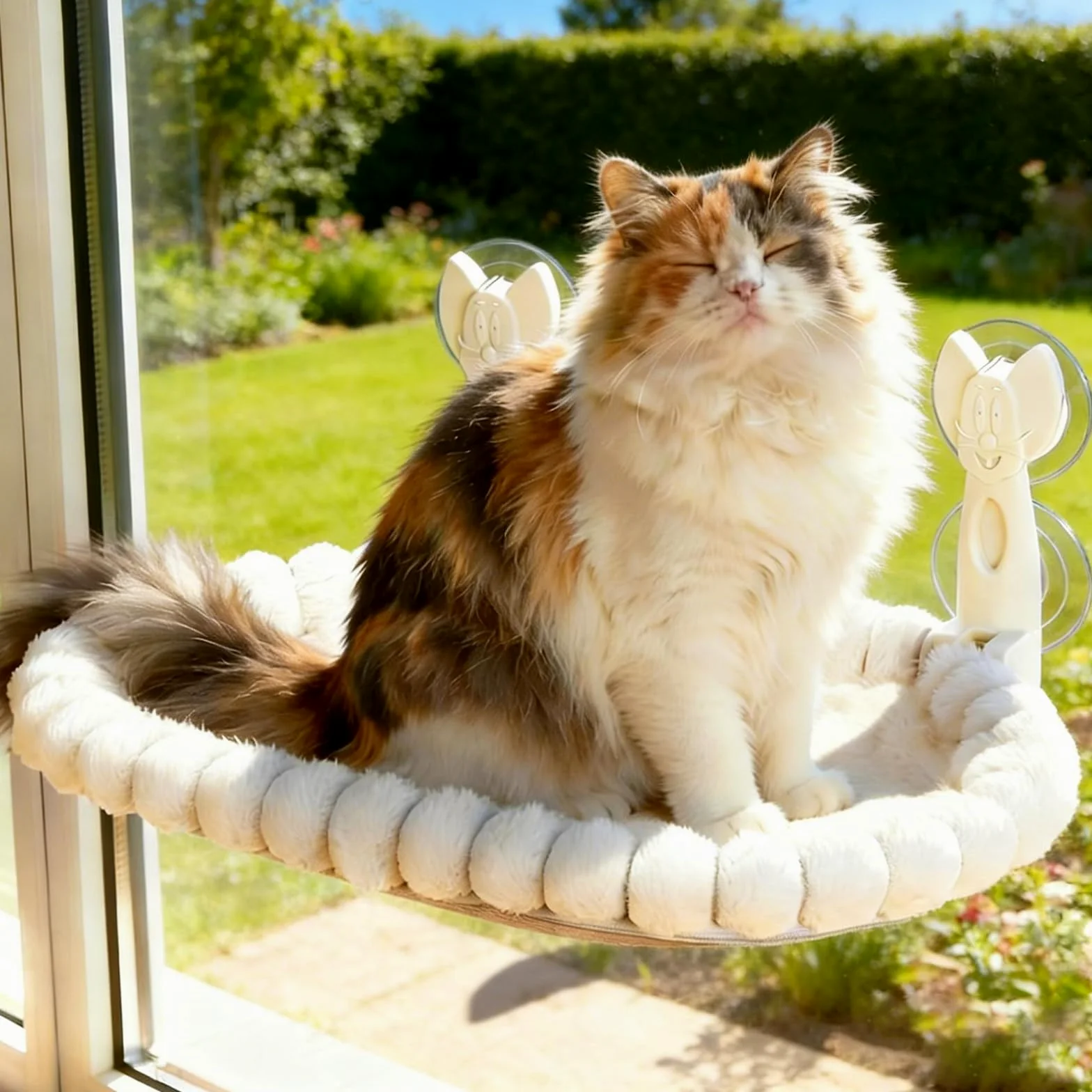 Euqvunn Amaca per Gatti，Capacità di Carico 15 kg con Cuscino Lavabile su Entrambi i Lati, Amaca Gatto per Gatti da Interno, Ideale per Prendere il Sole, Sonnellini e Osservare gli Uccelli