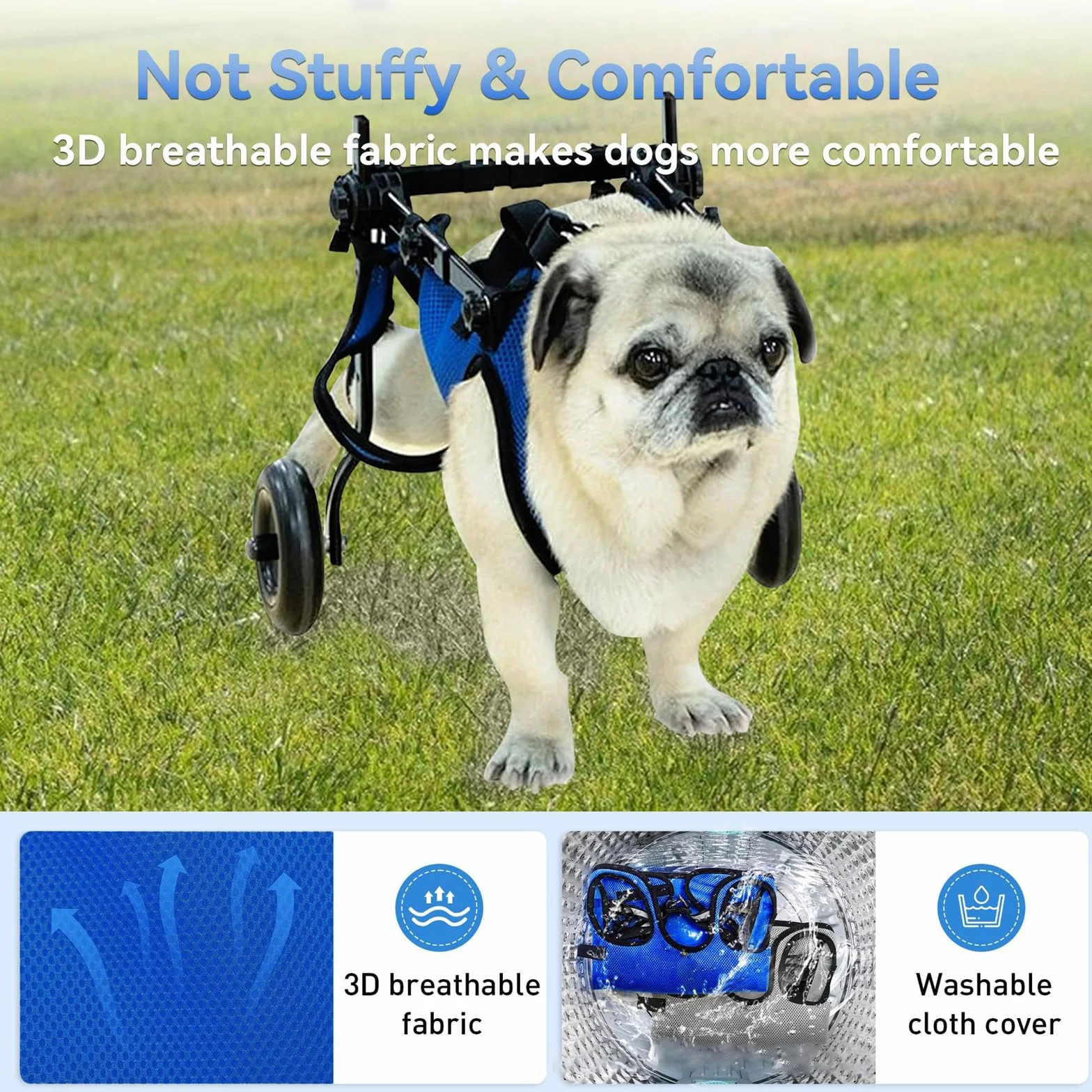 Carrello Cani Disabili Sedia a Rotelle per Cani con Supporto Completo A 2 Ruote, per Tutore per Gambe, Sedia A Rotelle per Esercizi per Animali DisabiliBlue,XS