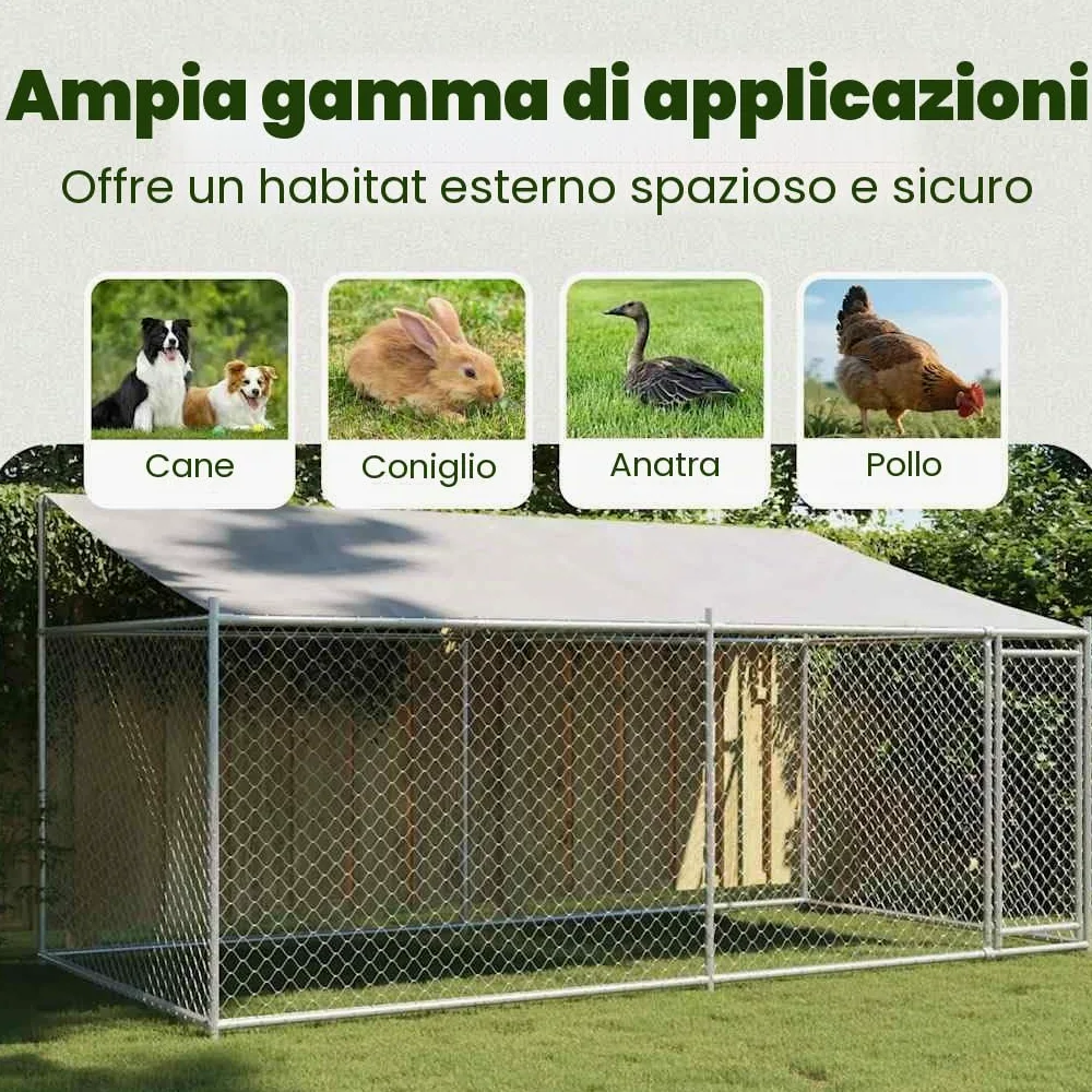 vidaXL Gabbia Cani con Tetto e Porta Grigia 4x2x2 m in Acciaio Zincato
