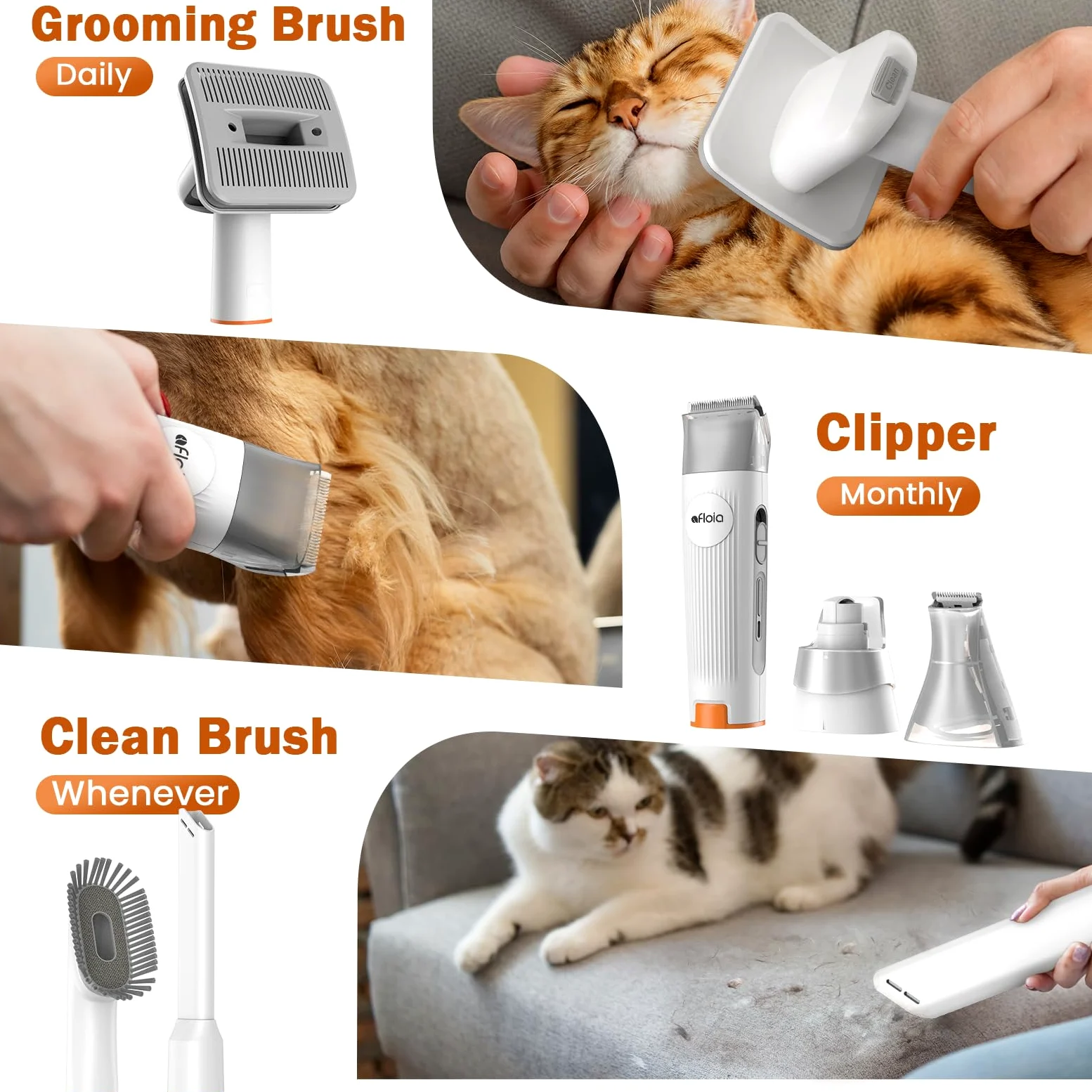 Afloia Tosatrice per Cani Professionale, Toelettatura e Aspirazione a Vuoto per Animali Domestici, Rasoio per Gatti Pelo Lungo, 7 Strumenti Tosatore