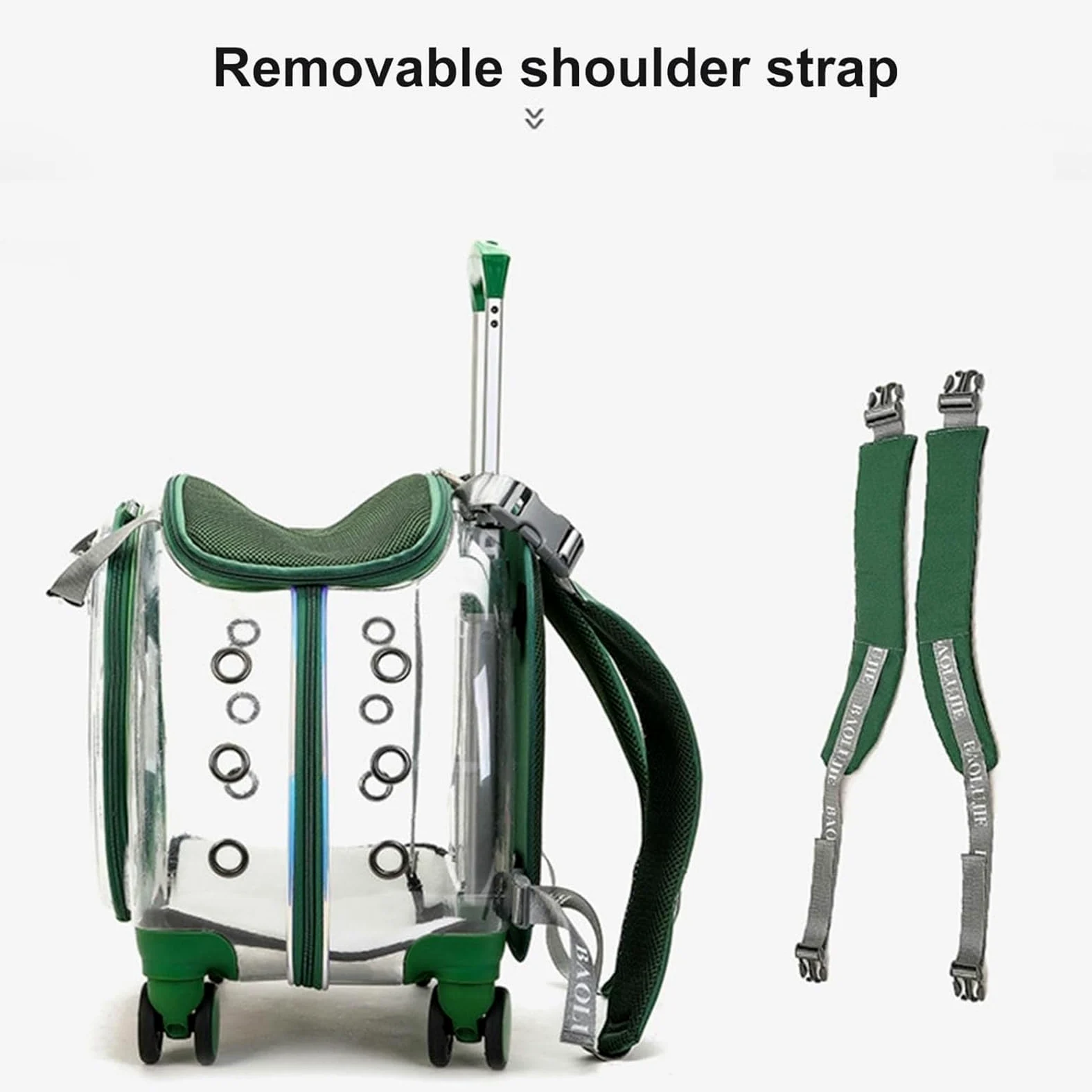 Trasportino per Gatti con Ruote – Zaino Trolley Rigido Trasparente e Traspirante per Gatti e Cani fino a 10 kg, Ruote Silenziose a 360°, Spallacci Rimovibili e Schienale Ventilato(Green)
