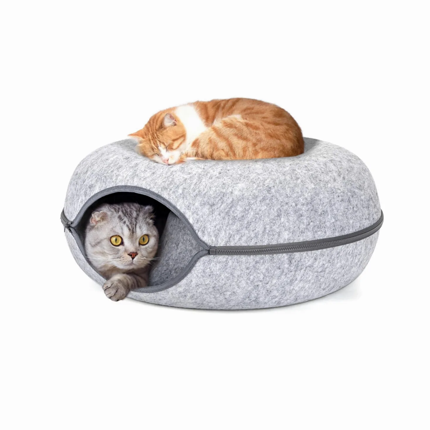 Nobleza Tunnel Per Gatti in Feltro, Cuccia per Gatti Rimovibile con Cerniera, Grande Cuccia Rotonda per Gatti da Interno, Adatto per Gatti di Taglia Medio-Grande Fino a 13 kg, 60×60×26cm, Grigio