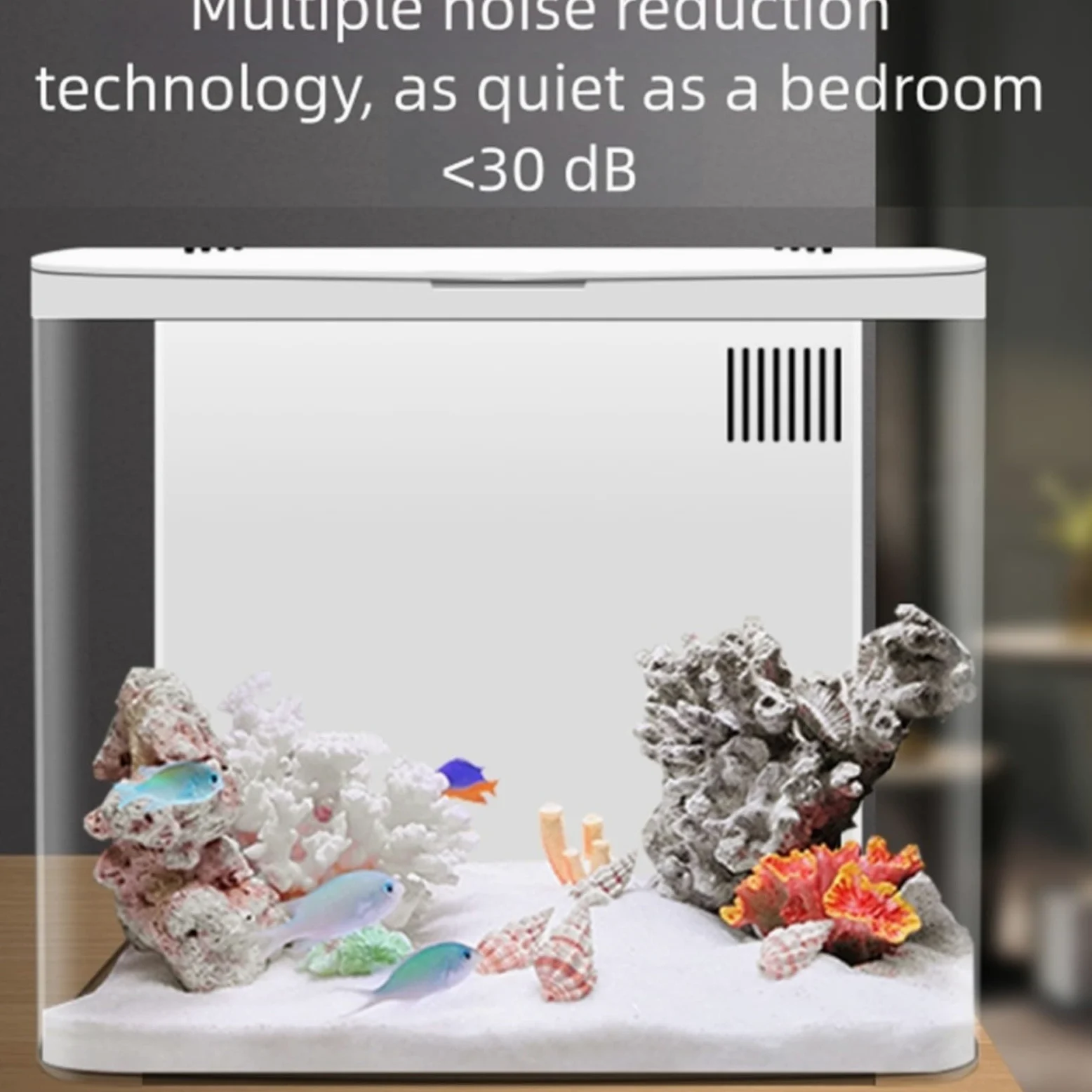 RichVibe Acquario Desktop 20x20x14cm in Acrilico con Luce LED Sistema di Filtrazione a 3 Strati Pompa Silenziosa per Pesci Betta, Gamberetti, Pesci Rossi Nero Bianco (bianco)