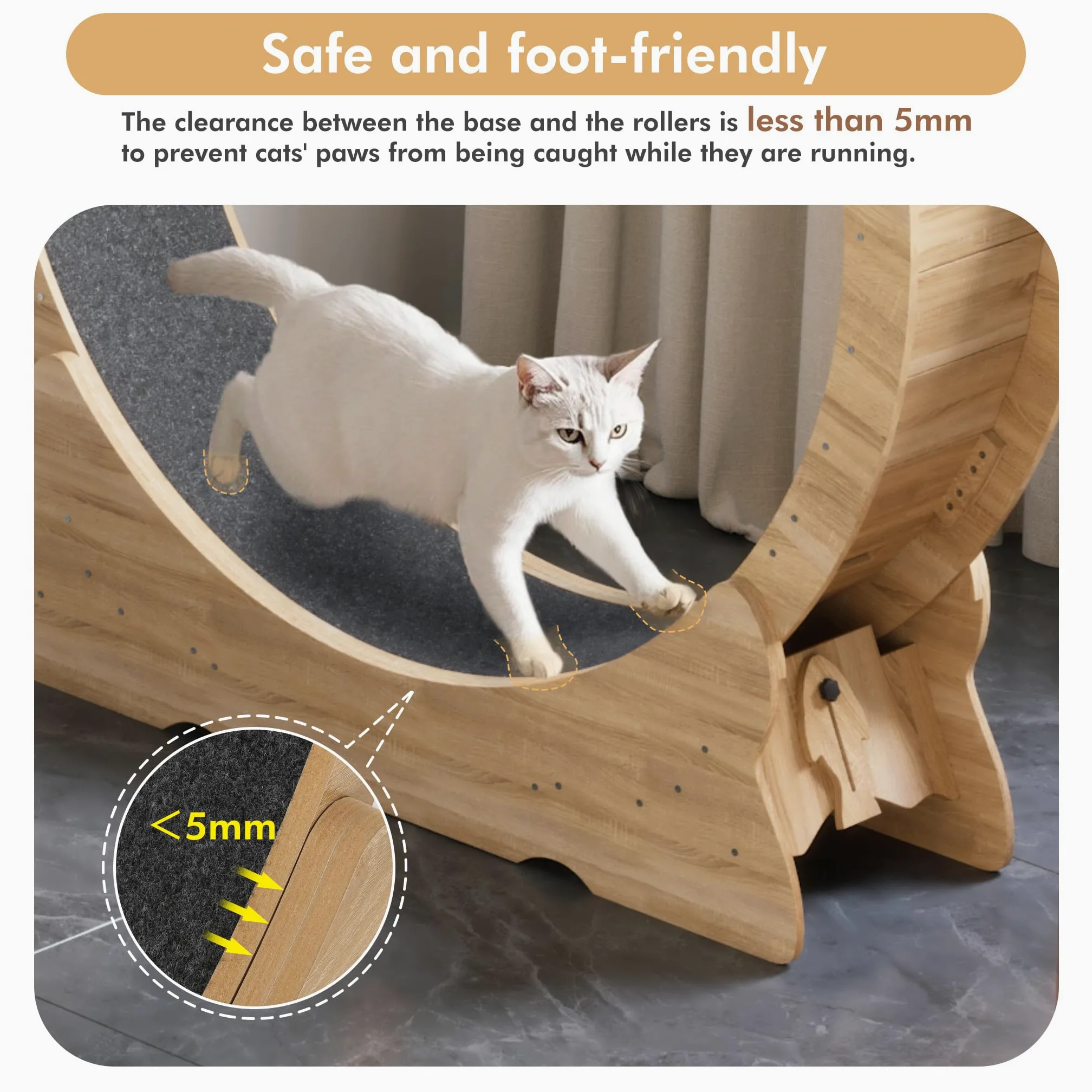 Mondeer Ruota per gatti, 110 cm, XL, tapis roulant con tappeto rimovibile e teaser per gatti, per corsa, camminata e allenamento (legno naturale)