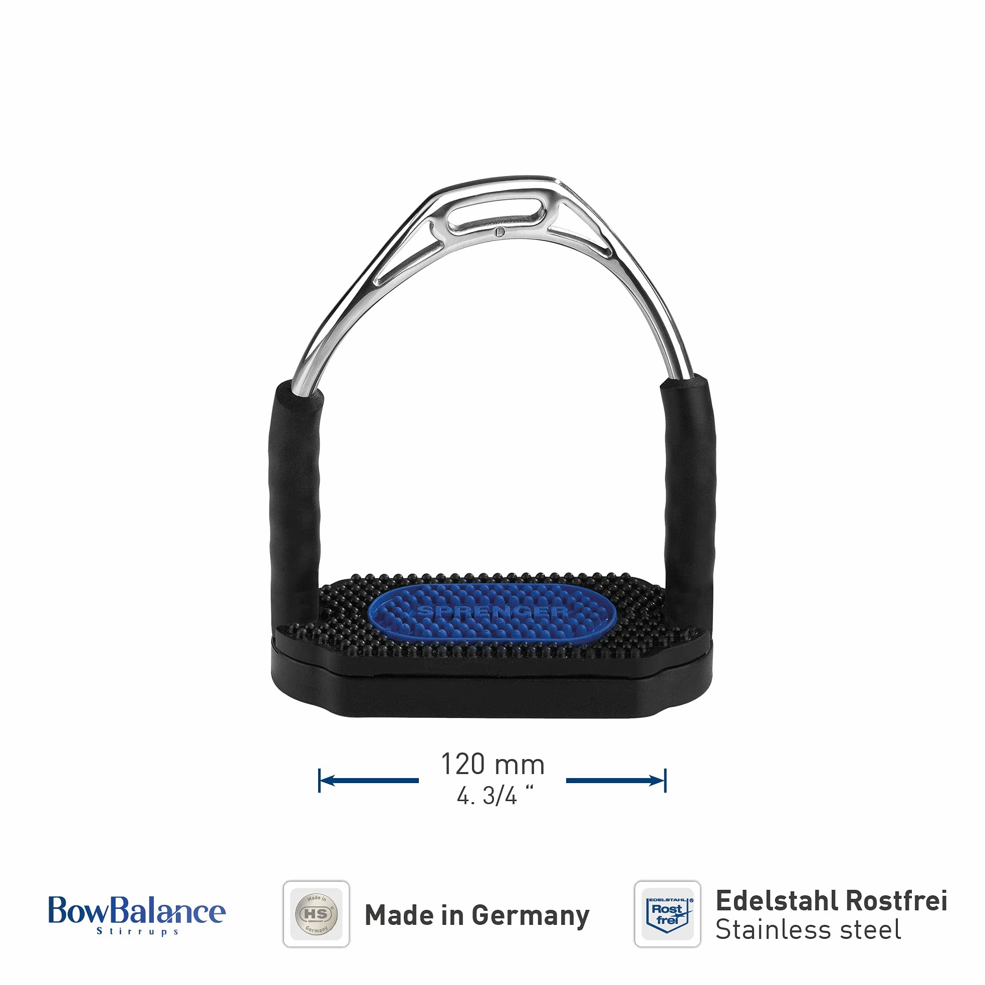 SPRENGER BOW BALANCE Sicherheits-Steigbügel, Edelstahl, 12 cm (4 3/4 inch)