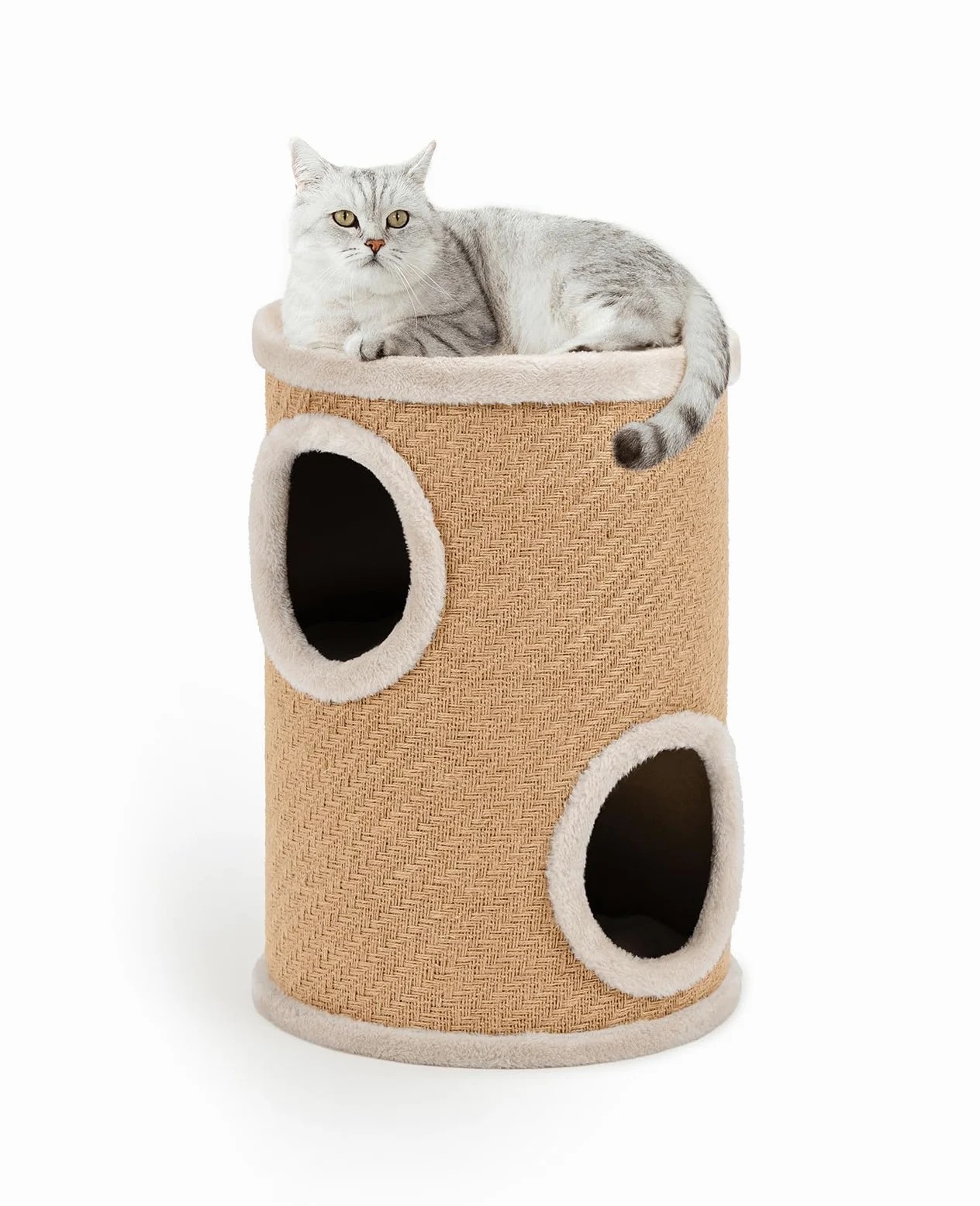 lionto Tiragraffi in Juta con Palla da Gioco, 50 cm, Stabile per Gatti Piccoli e Grandi, Cura delle Unghie e Divertimento, Nascondigli Multipli, Ø 36 cm, beige