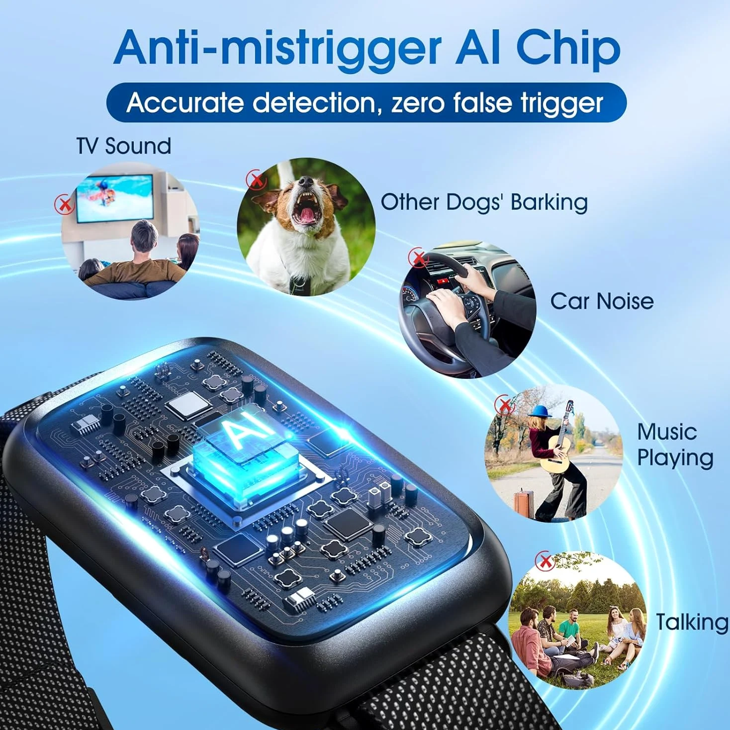 Collare Antiabbaio per Cani, Collare Intelligente con 7 Livelli di Sensibilità, Vibrazione e Suono, Adatto a Cani di Piccola, Media e Grande Taglia.