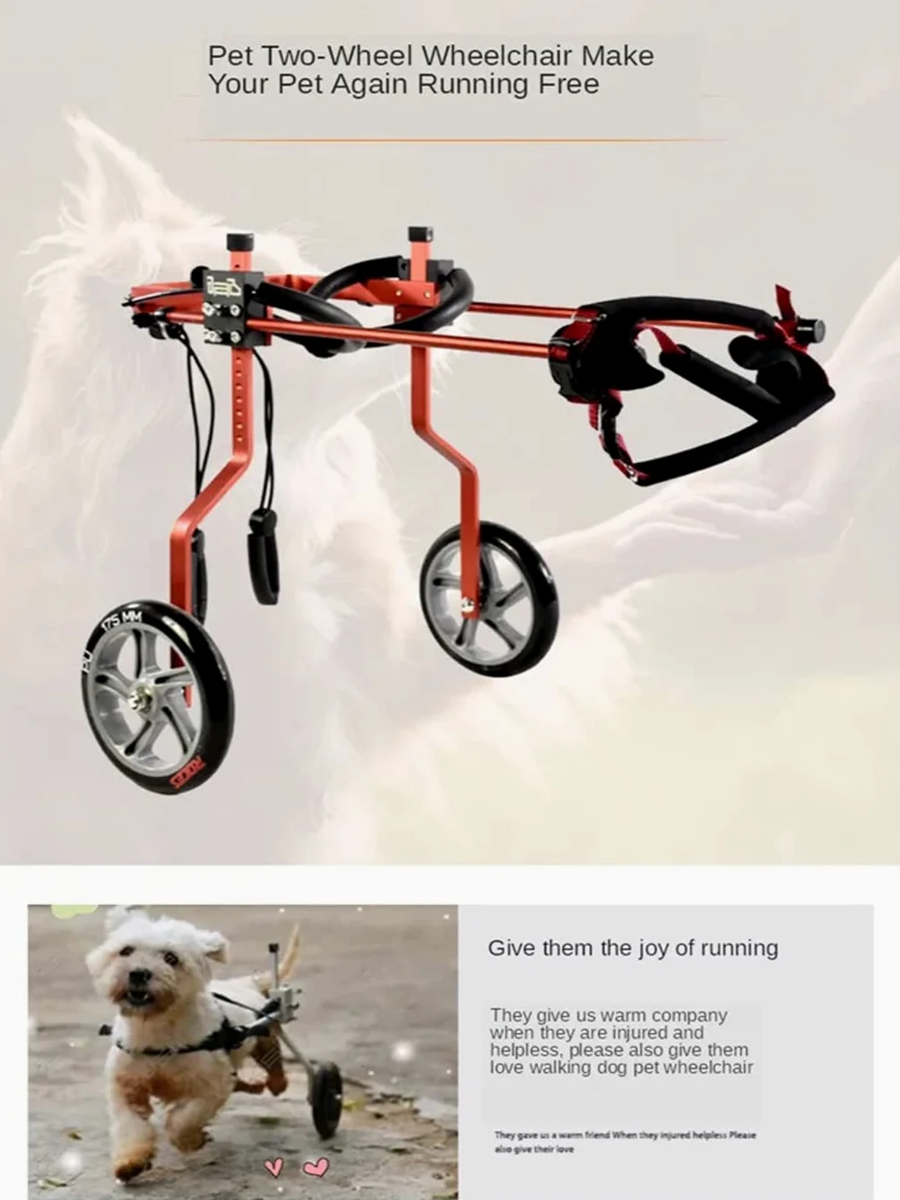 REMEK Carrellino per Cani Disabili Regolabile, Carrello Cani Disabili per Piedi/Gambe Carrello A 2 Ruote Carrozzella per La Riabilitazione delle Zampe
