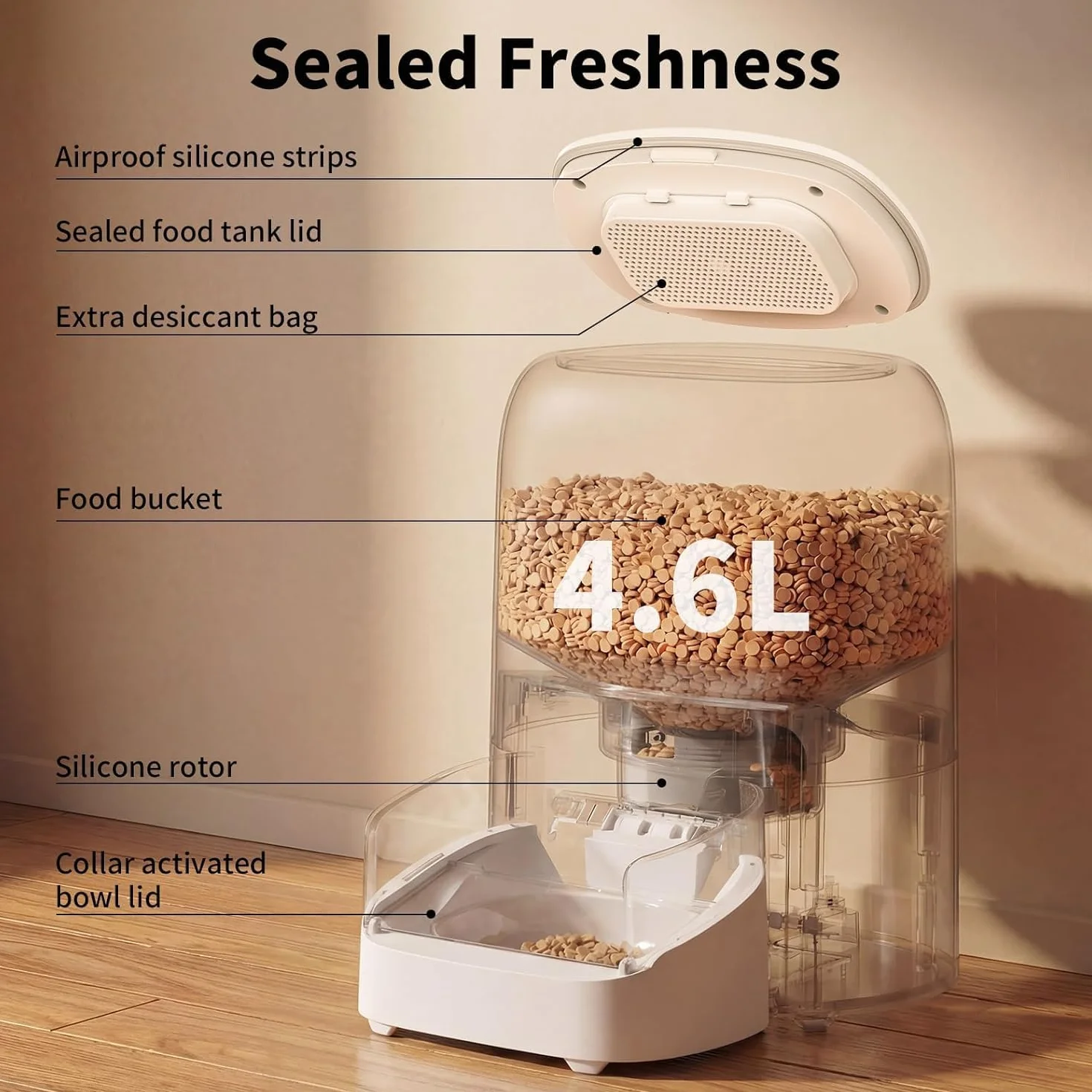 HoneyGuaridan RFID 5G WiFi Distributore Automatico Cibo Gatti, 4.6L Dispenser Crocchette Gatto con Pasti Personalizzati Attivati dal Collare, Monitoraggio Dietetico e Antifurto, Ciotola in Ceramica