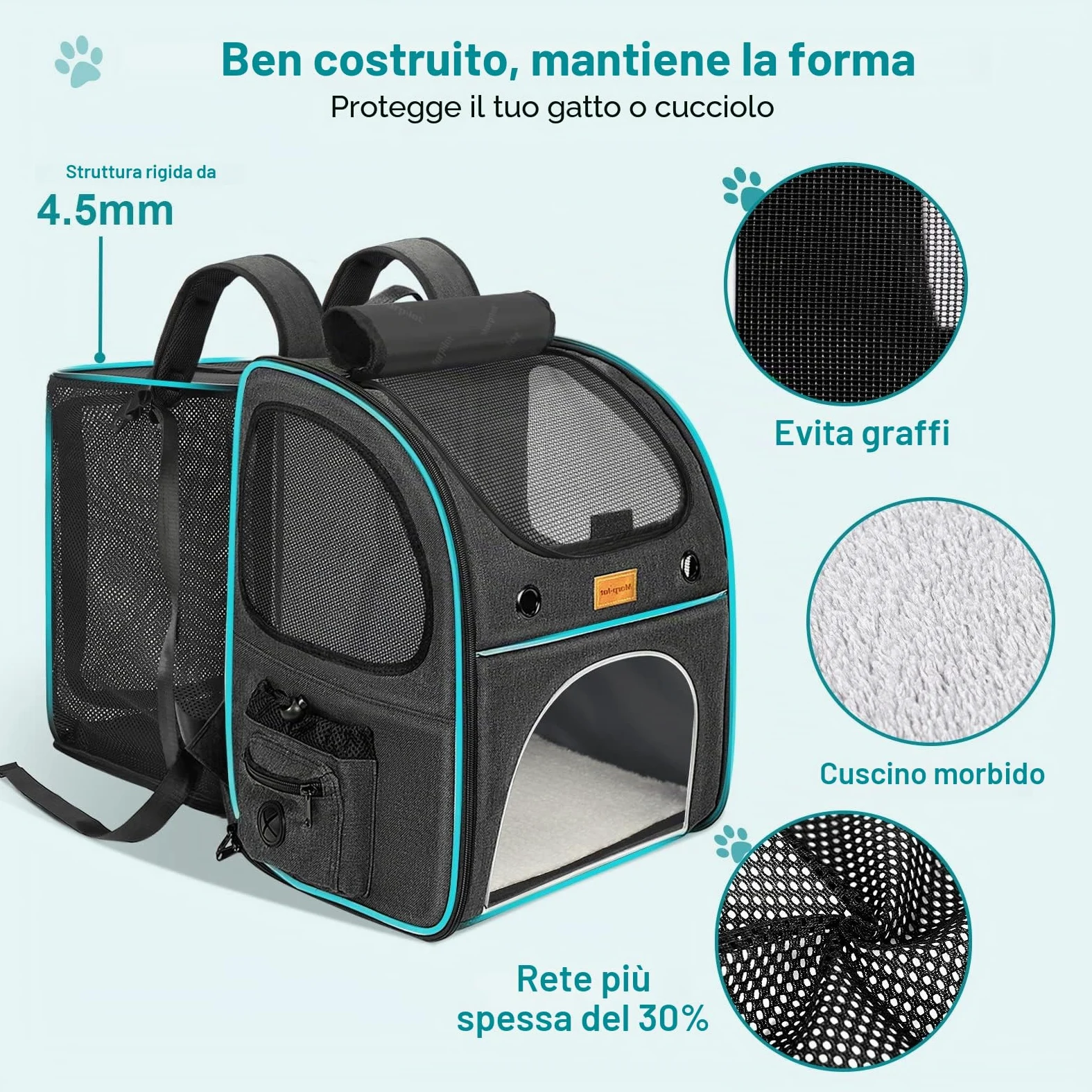 Morpilot Zaino per Gatti Cani Estensibile, Trasportino per Cani Gatti 8 kg, Portatile Zaino Cane Gatto per i viaggi in treno all'aperto