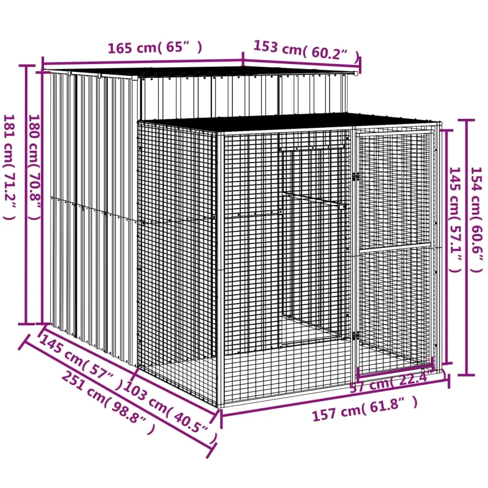 BAZZI Casetta per Cani da Esterno Box Cani Esterno Cuccia Cane Esterno Recinto per Cani in Acciaio Zincato Grigio Chiaro 165x251x181 cm