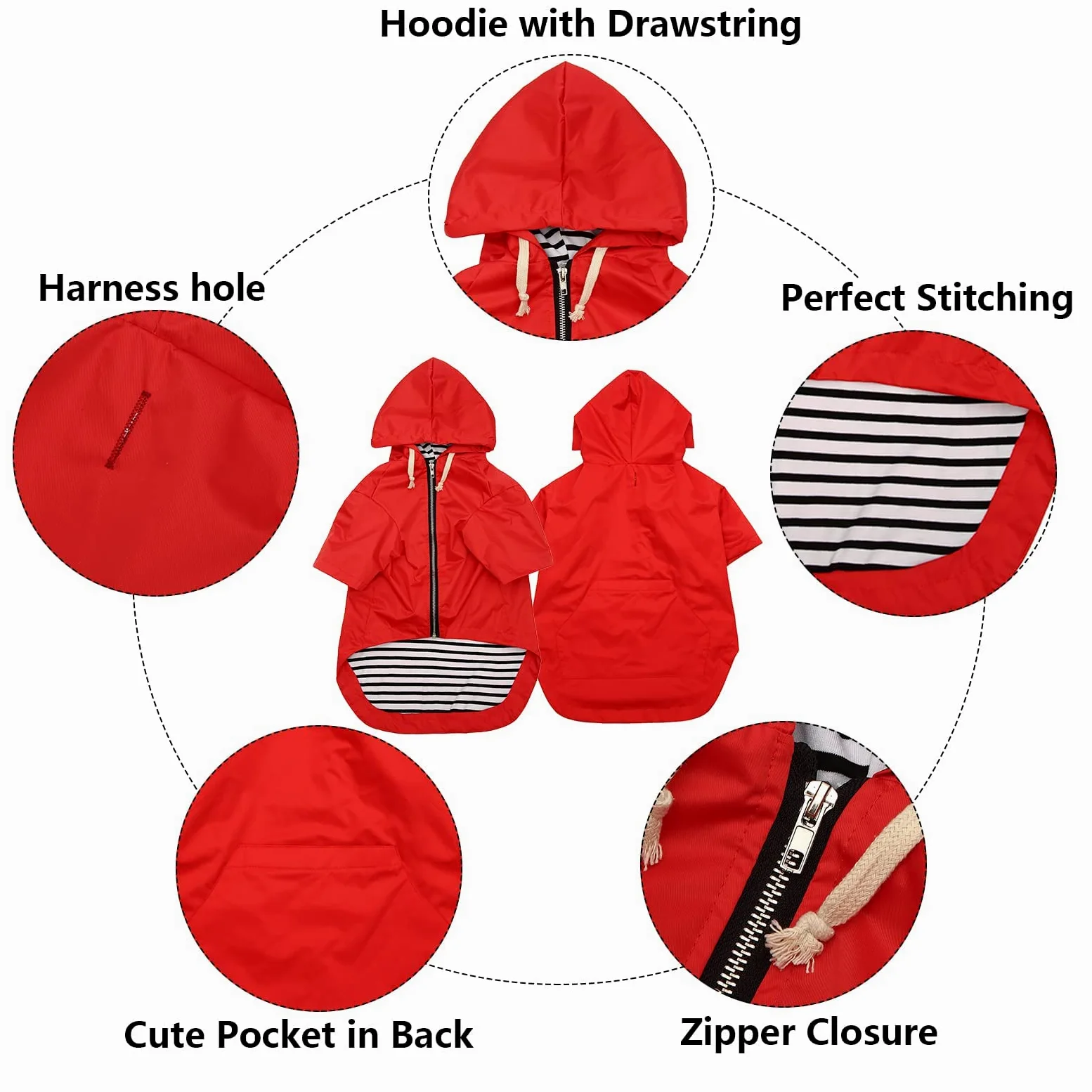 Impermeabile per Cani con Cappuccio, Impermeabile/Pioggia, Coulisse Regolabile, Design Tascabile, Elegante Impermeabile per Cani di Alta qualità (Red X)