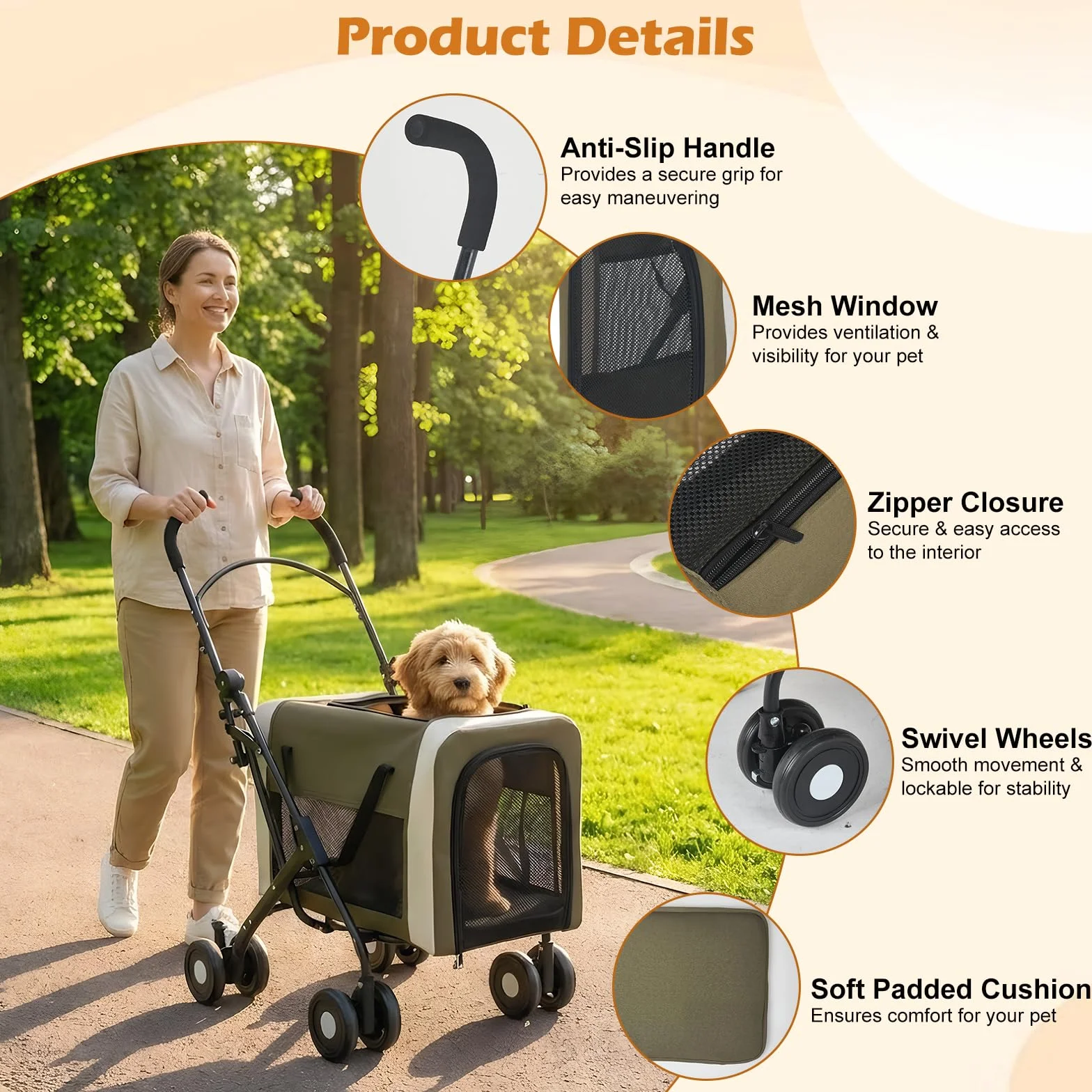 Passeggino per Animali Domestici per Cani e Gatti 30 kg, Passeggino/Trasportino per Animali Domestici 2 in 1, Cestino Pieghevole con Doppio Ingresso, Passeggino per Cani Esterno Portatile