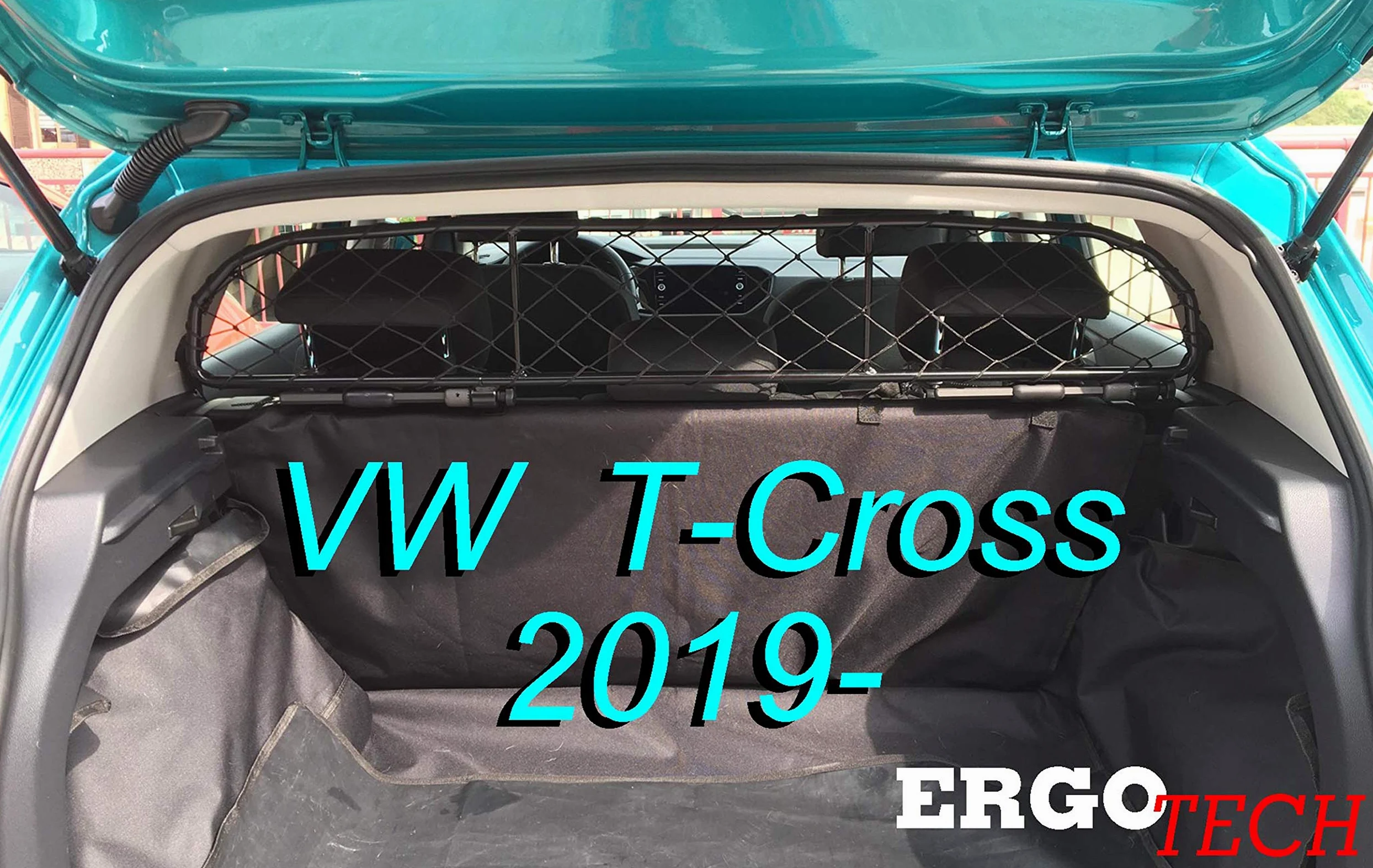 ERGOTECH Divisorio Griglia Rete Divisoria per Volkswagen T-Cross, RDA65-HXXS16, Trasporto Cani e Bagagli