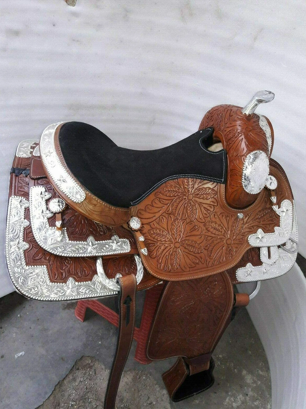 Equestrian Universe Western Fully Show Sella con Canchos Angolo Argento e Sottosella