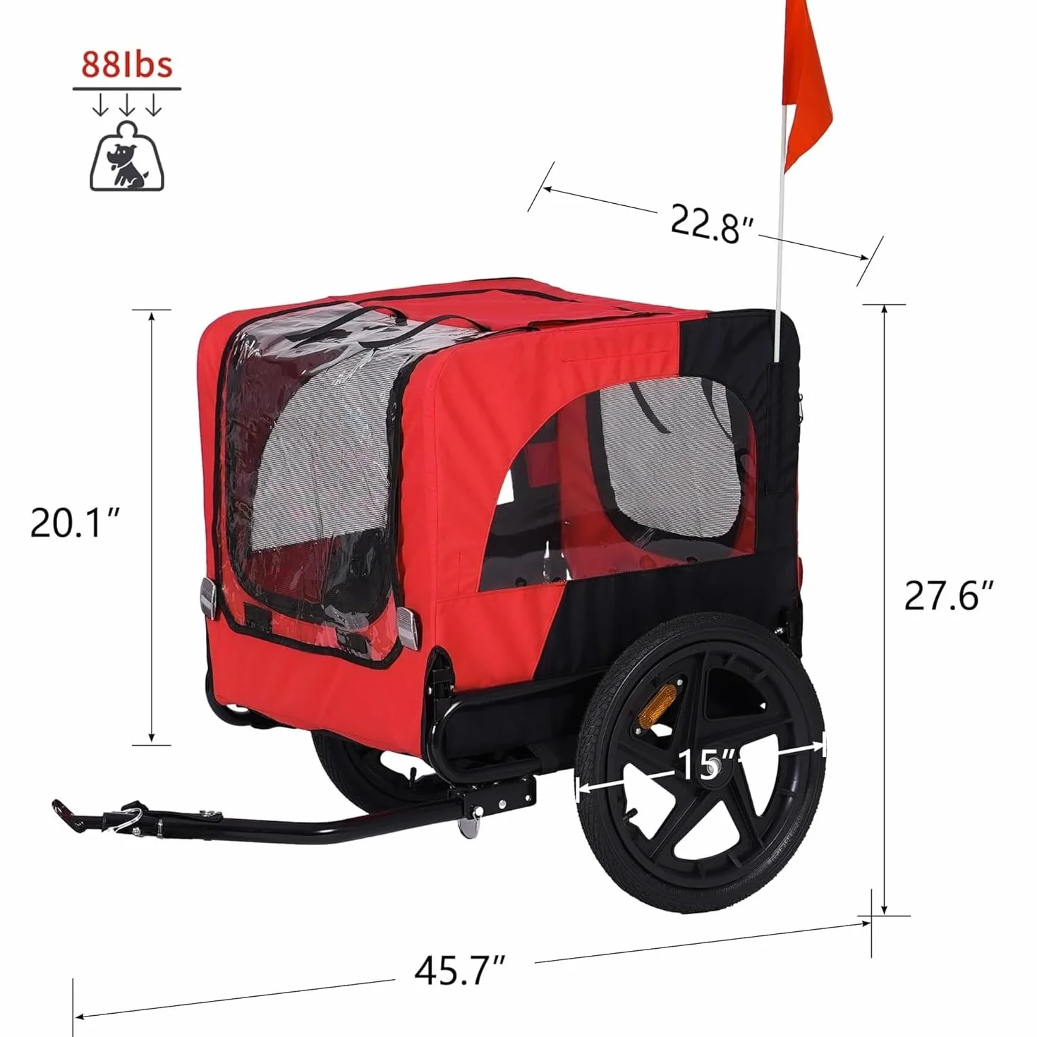 sogesfurniture Rimorchio per cani da bicicletta, pieghevole, con frizione, bandiera, riflettore, tela Oxford 600D, per cani