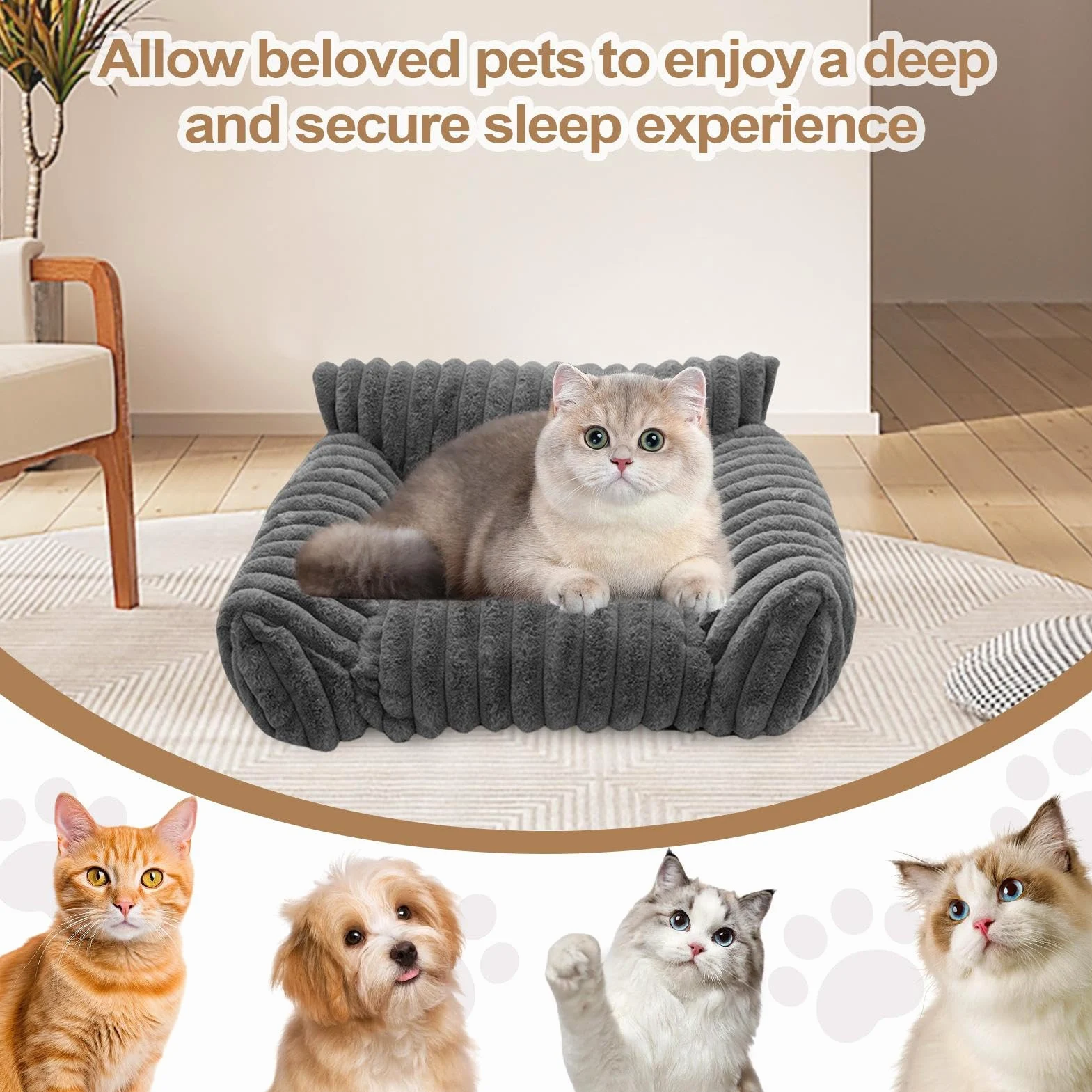 Generico Cat Sofa Beds, Plush Pet Couch, 19.69x15.75x7.87 Inches Portable Comfortable Gray, Chew Proof Sofa Bed, Daily Use, Dogs, and Cats, Patio, Bedroom, Travel, Car, Living Room, Apartment