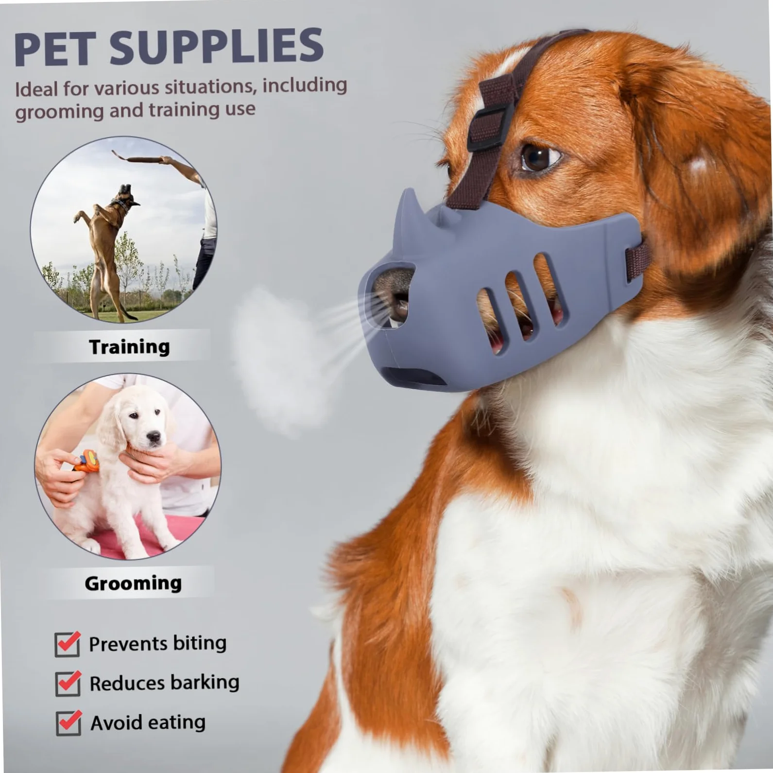 Museruola per Cani in Silicone Regolabile 3 Pezzi Antimorso Traspirante per Cani Piccoli e Medi Indossabilità Prolungata per Controllo Abbaio