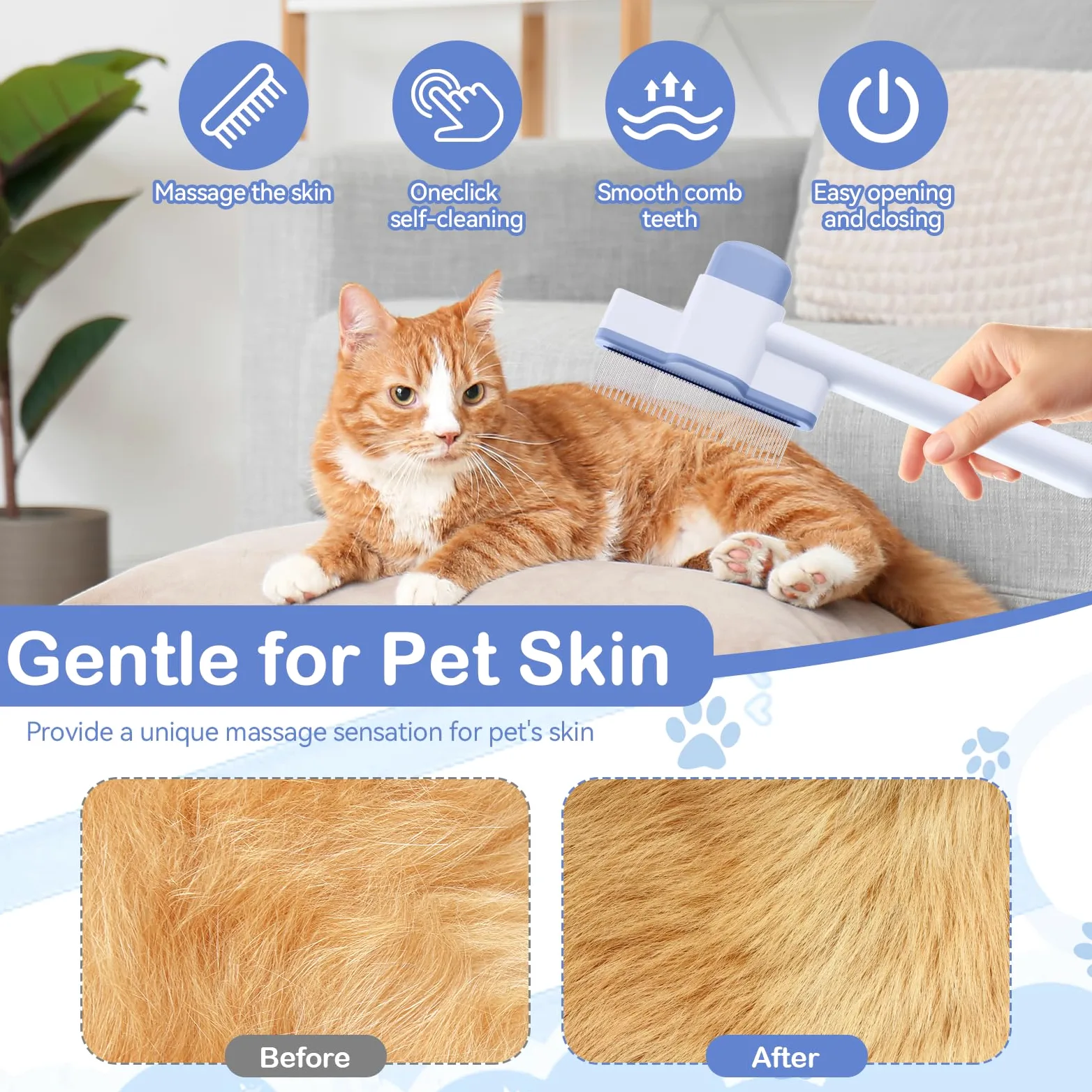 2 Pezzi Pettine da Toelettatura per Gatti Pettine per la Depilazione Degli, Pettini per Pulci Autopulente per Animali Somestici, Pettini per Gatti con Funzione Autopulente con Pulsante di Sblocco