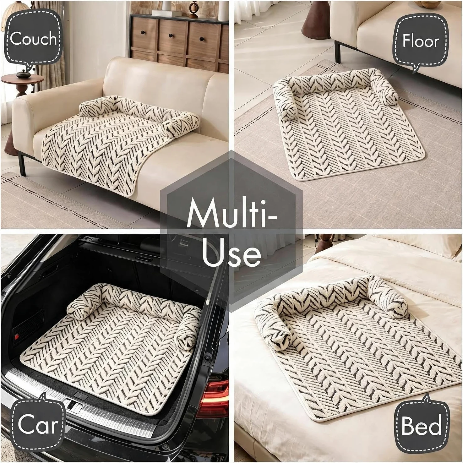 Tappetino per Cani e Gatti, Coperta Anti-Scivolo con Bordo Rialzato, Proteggi Divano per Mobili, Lavabile in Lavatrice, Cuscino spesso in Peluche,Per Razze Piccole e Medie，Grau：M-35.4x31.5x5.9