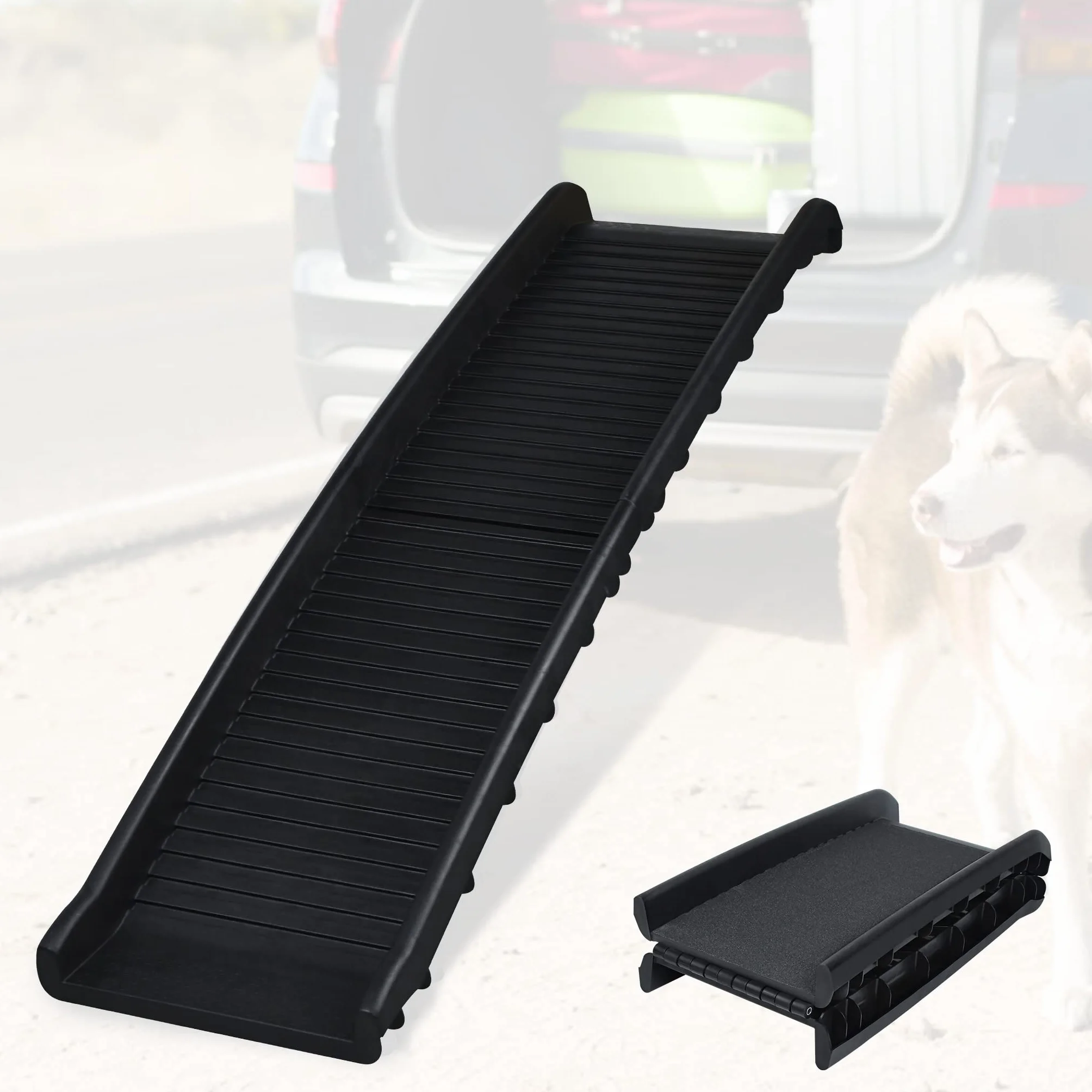 UISEBRT Rampa pieghevole per auto, per cani, per animali domestici, antiscivolo, robusta, portata fino a 90 kg, 156 x 40 cm, nero
