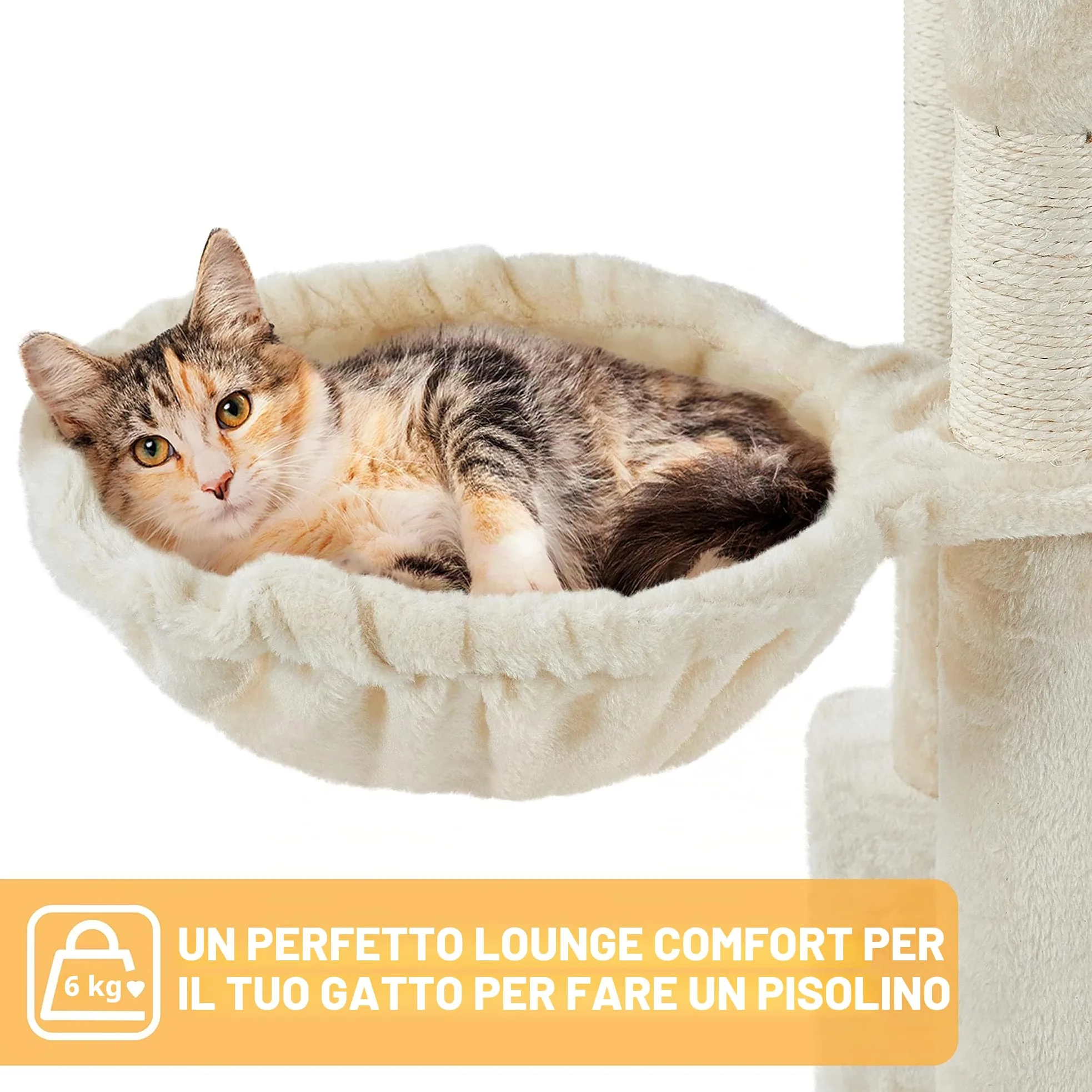 Yaheetech Albero Tiragraffi per Gatti Altezza 209 cm in Truciolato e Corda in Sisal con Condomini Posatoi e Amaca per Gioco e Pisolini Multilivello Beige