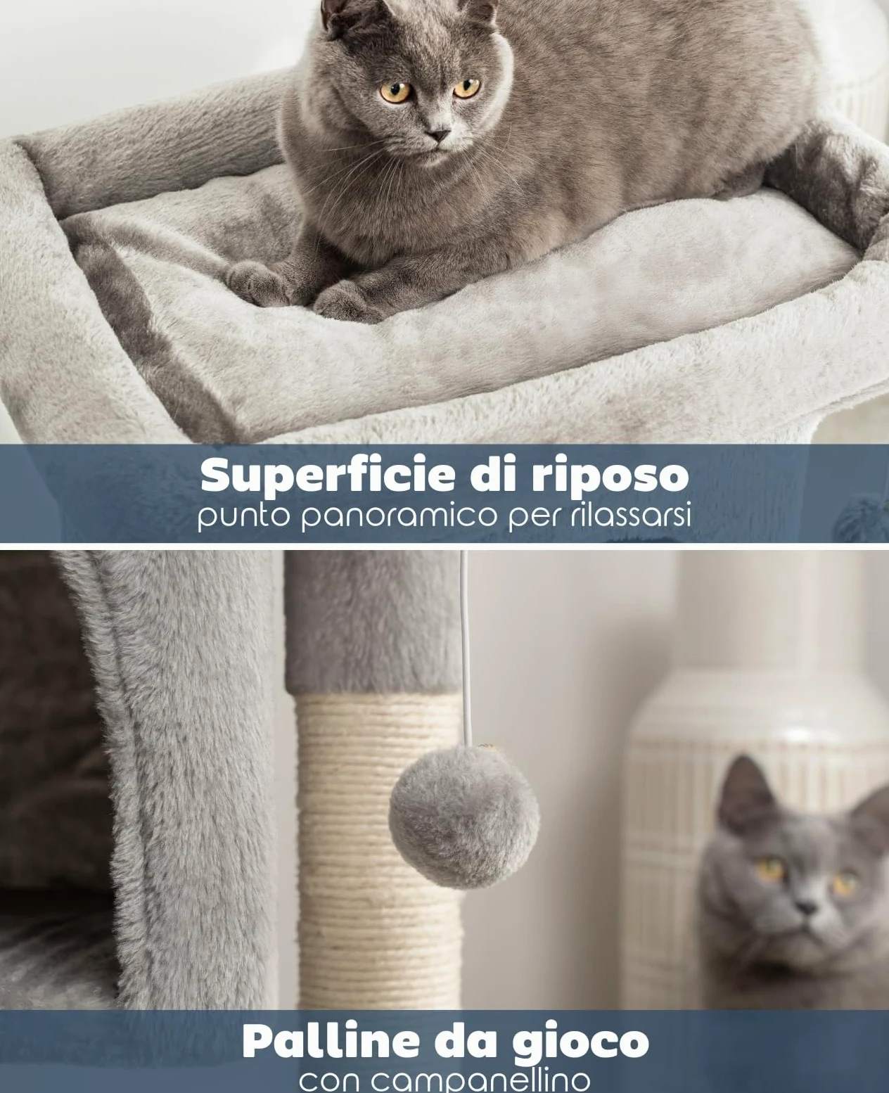 lionto Tiragraffi per Gatto Albero Tiragraffi Gatto Gioco Giocattolo Gatti Altezza 60 cm, Grigio Chiaro